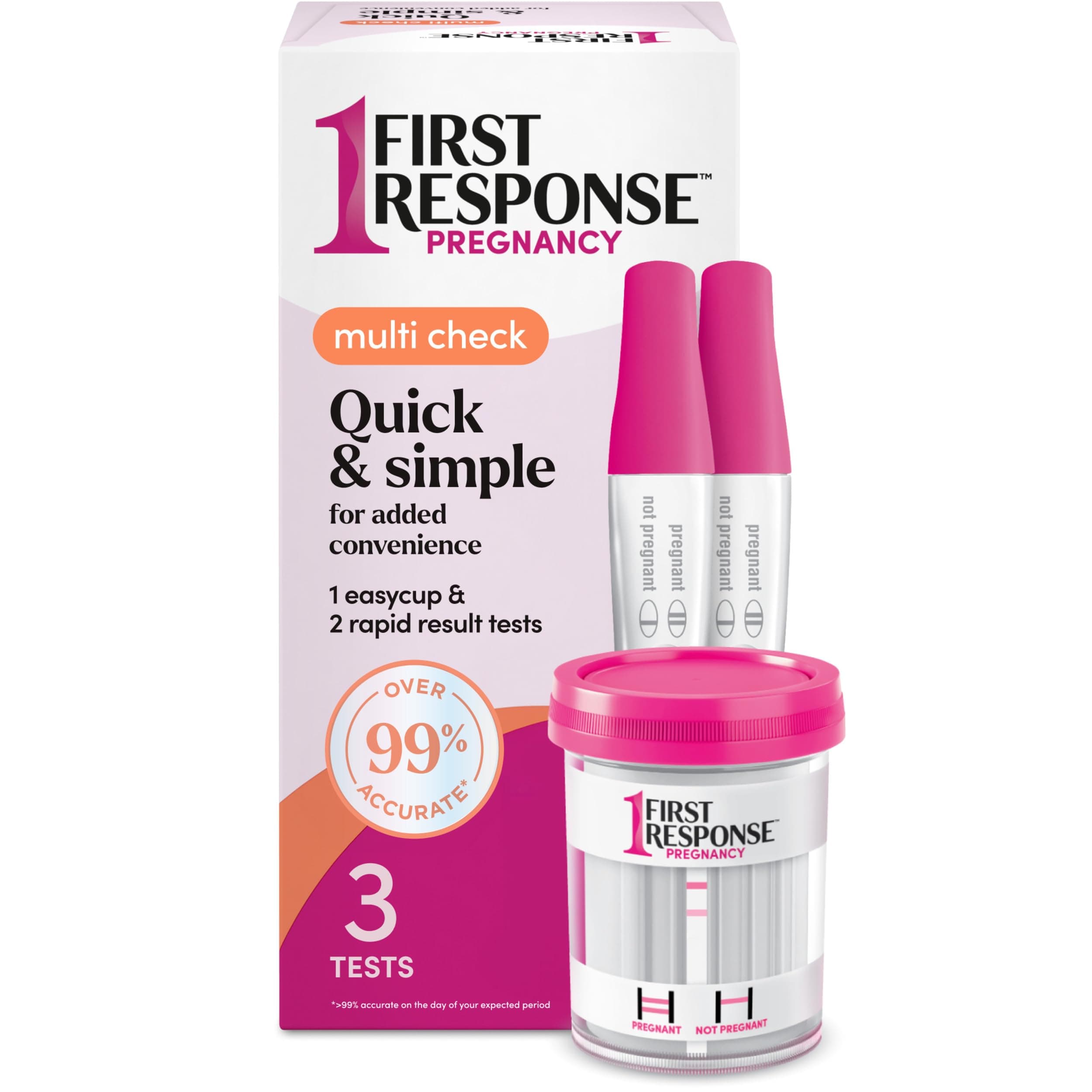Multi Check Quick & Simple Pregnancy Test Kit, 1 EasyCup Test with Built-in Pregnancy Test Strip, and 2 Rapid Result Pregnancy Tests, 1 Kit