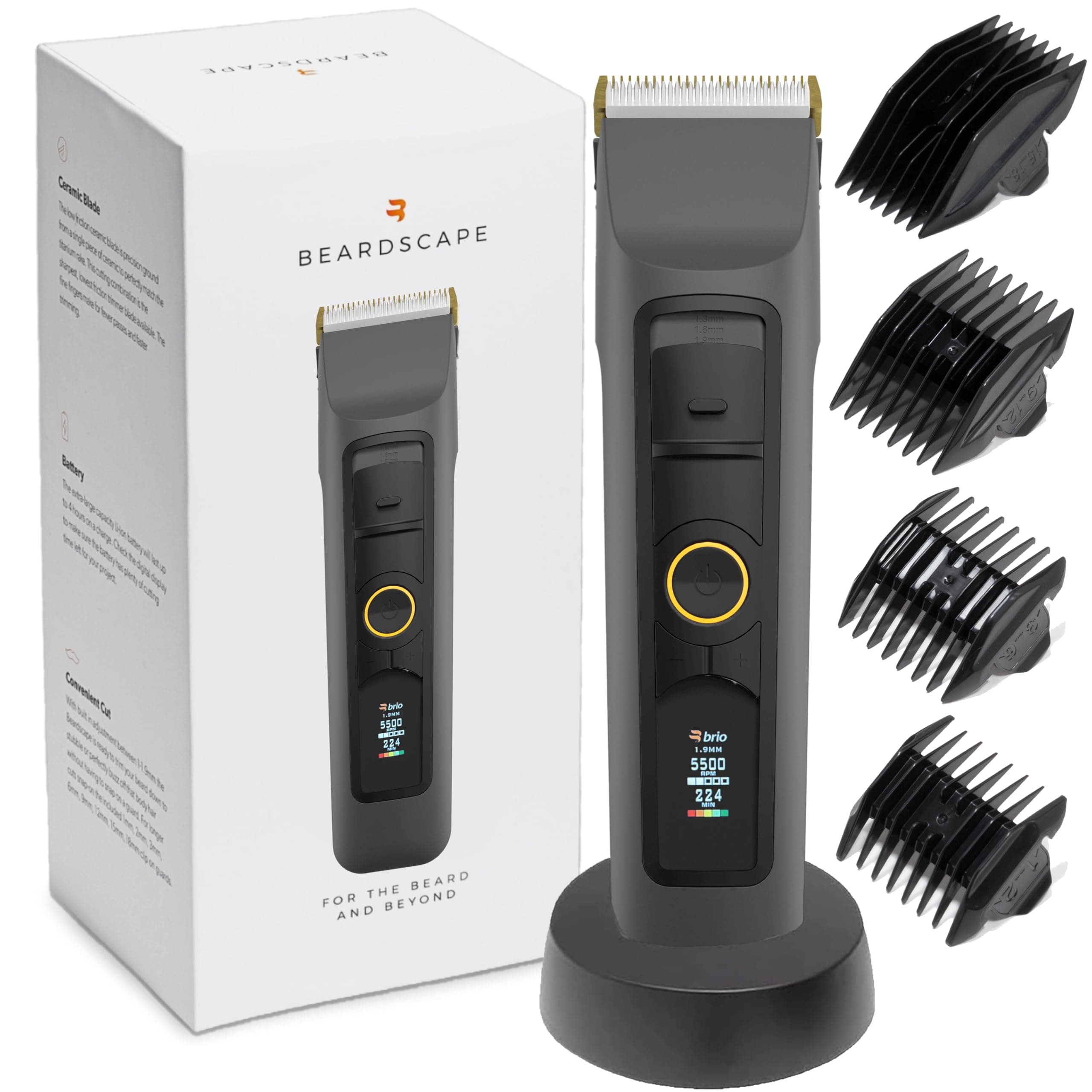 Beardscape V2 Beard Trimmer for Men Professional with Low Friction Ceramic Blade, Cordless Professional Hair Trimmer for Barbers with 4 Hrs of Long Battery Timing, Ideal for Beard & Body (Gray)