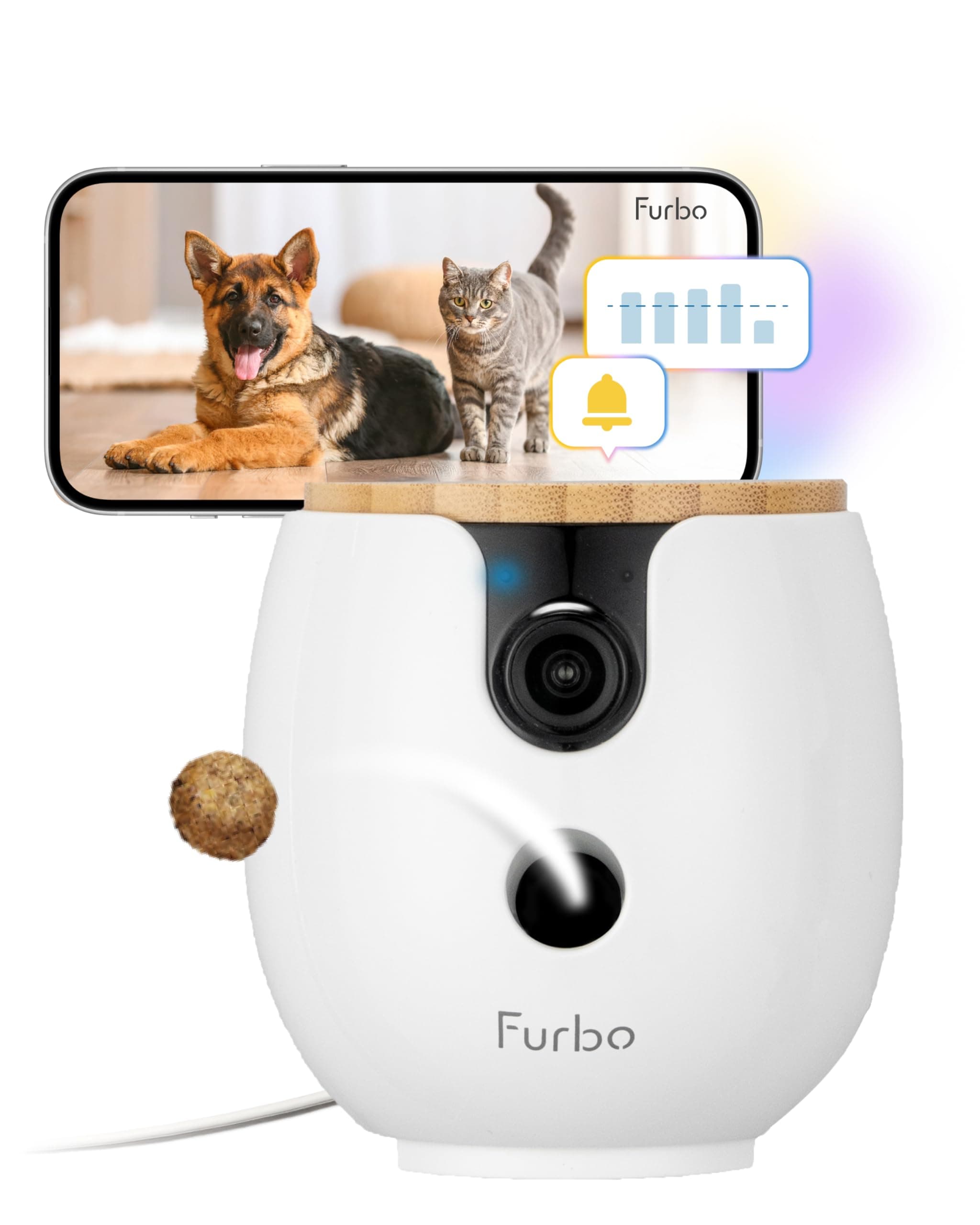 Mini 360° Pet Camera [SUBSCRIPTION PURCHASE REQUIRED] – Smart Pet Camera & Treat Dispenser, 1080p HD, 2-Way Audio & Night Vision, Home Security, Dog & Cat Monitor (3-Month Commitment to Unlock)