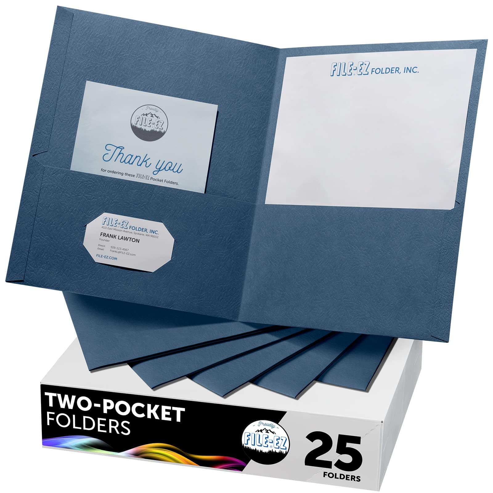 FILE-EZ Two-Pocket Folders, Navy Dark Blue, 25-Pack, Textured Paper, Letter Size (EZ-32523)