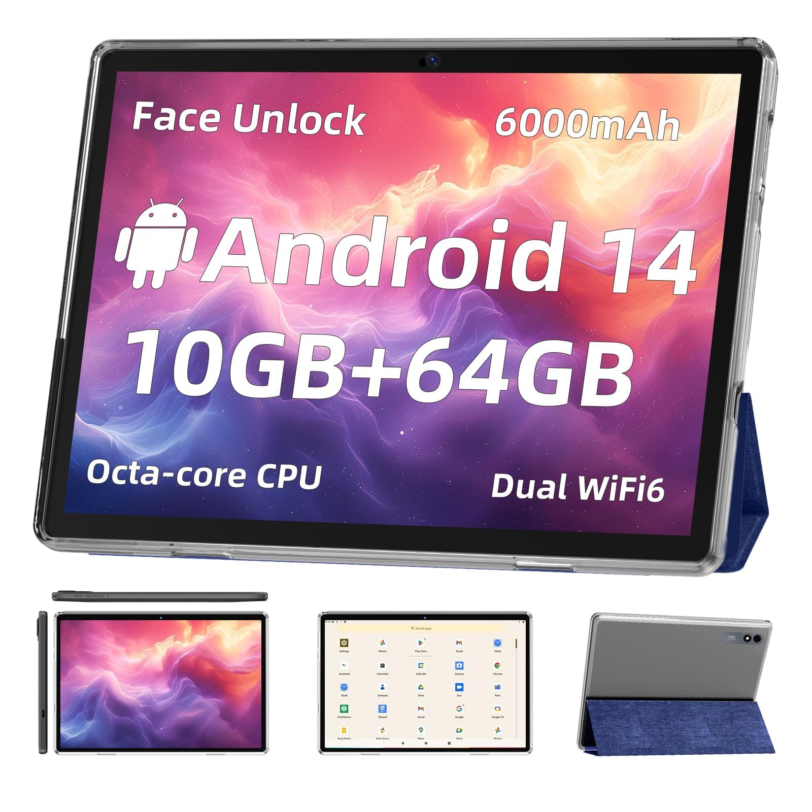 Android 14 Tablet, 10-inch Tablet, Octa Core Processor, 10GB+64GB+512GB Expansion, 1280x800 HD IPS Display, Wi-Fi 6, Dual Camera, Powerful 6000 Battery Performance Tablet