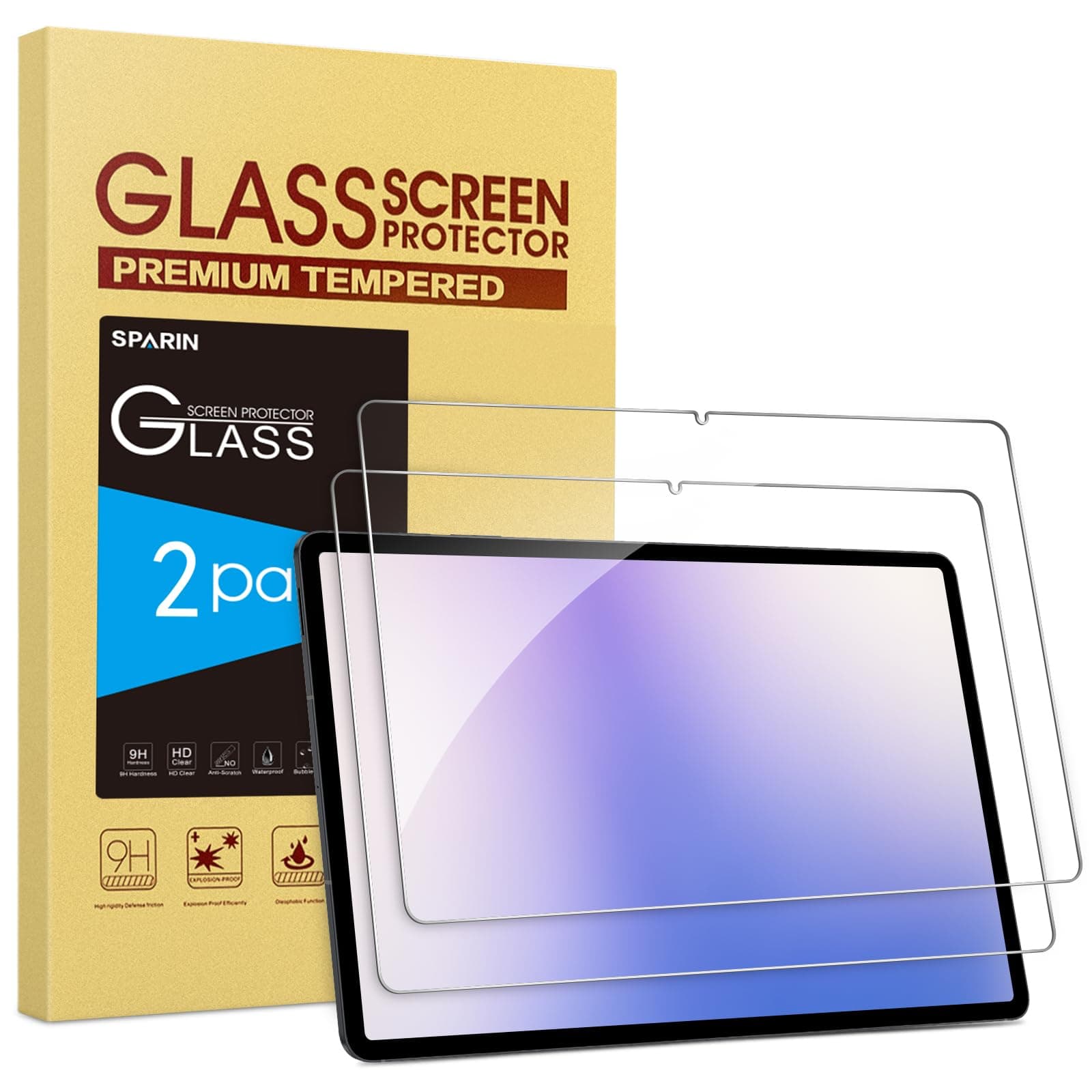 2 Pack Screen Protector for Samsung Galaxy Tab S10 Plus 2024/S9 Plus/S7 FE 5G/S8+/S7+ (12.4 Inch), Tempered Glass S Pen Compatible, Case Friendly