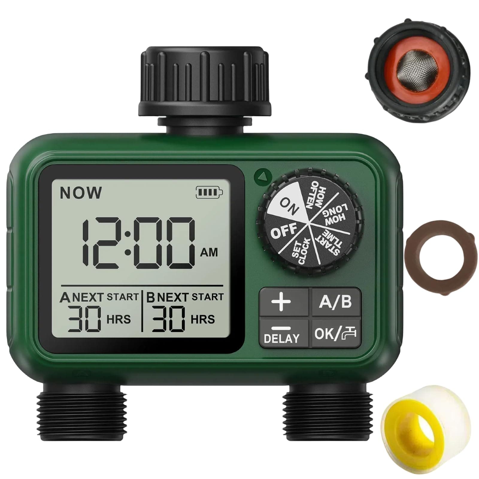 2 Zone Water Timer for Outdoor Garden Hose, Sprinkler Timer for Garden Faucet with Auto/Manual/Rain Delay Mode, Sprinkler Irrigation Controller for Yard Lawn
