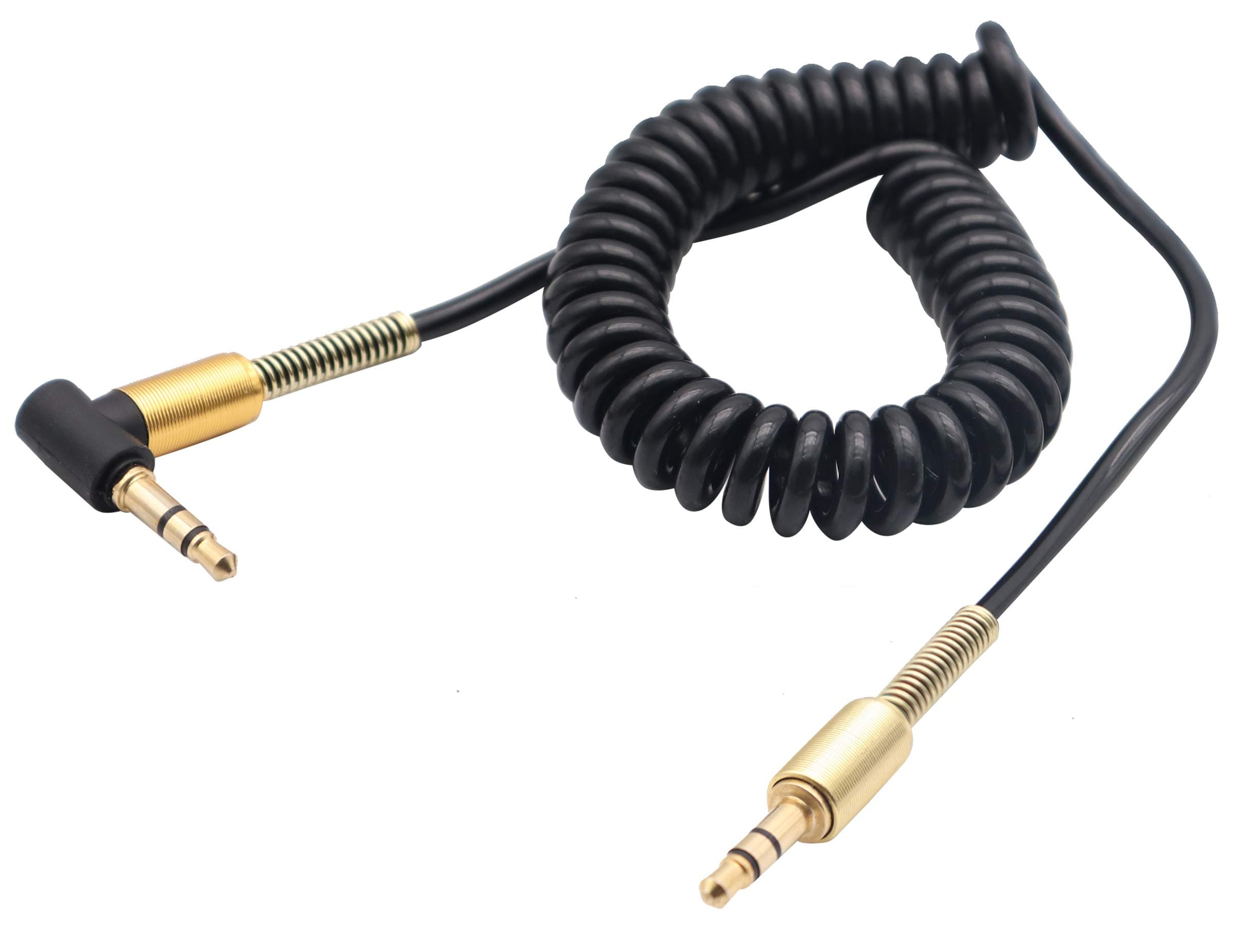 3.5mm Coiled Cable - 90 Degree Right Angle 3-Pole TRS Jack Stereo Audio Spring Aux Cable for Smartphones, Tablets and MP3 Players (1.5m)