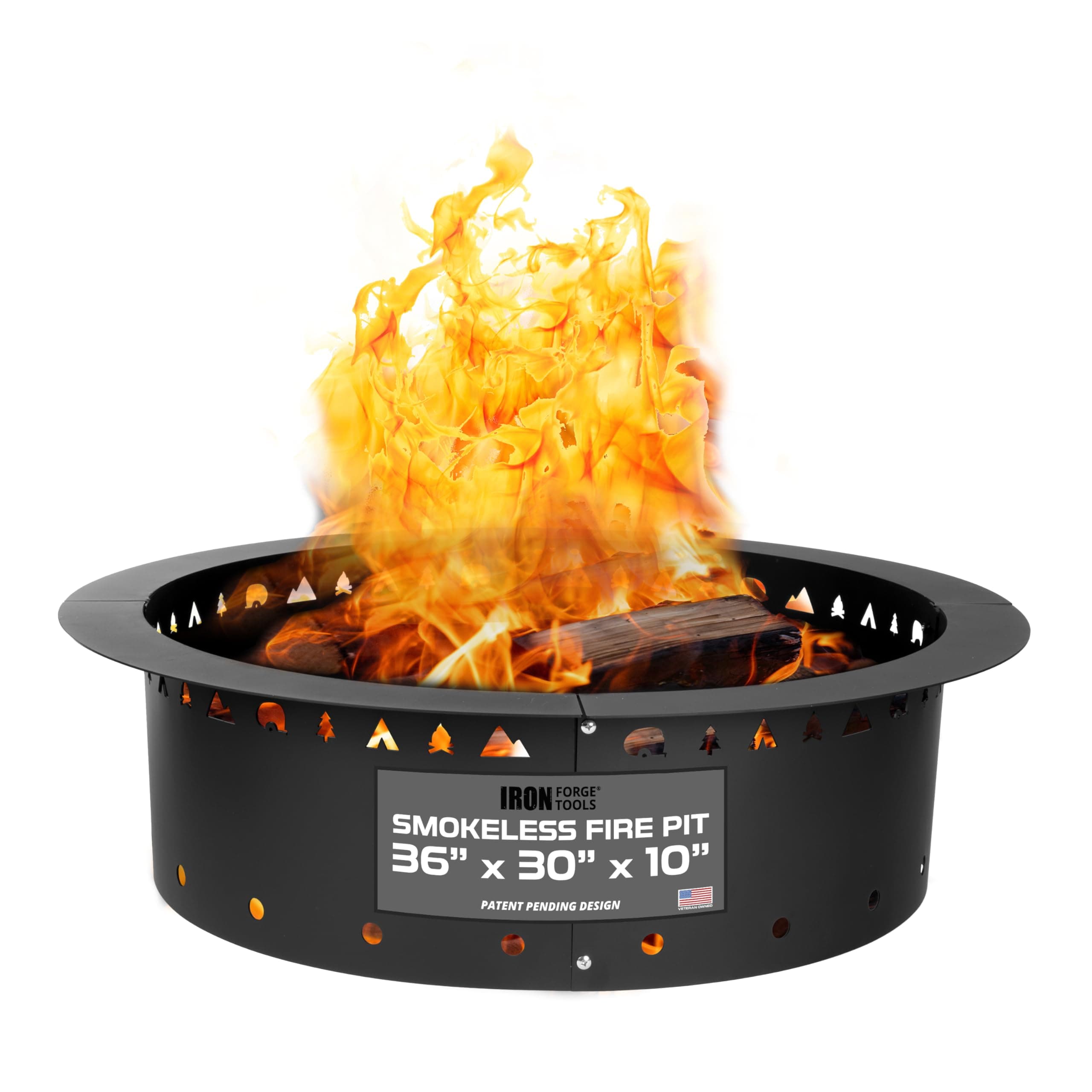 Iron Forge Tools Fire Pit Ring 36 Inch Outer/30 Inch Inner - Outdoor Heavy Duty Metal Round Smokeless Permanent Fire Ring Insert Liner (36x30x10)