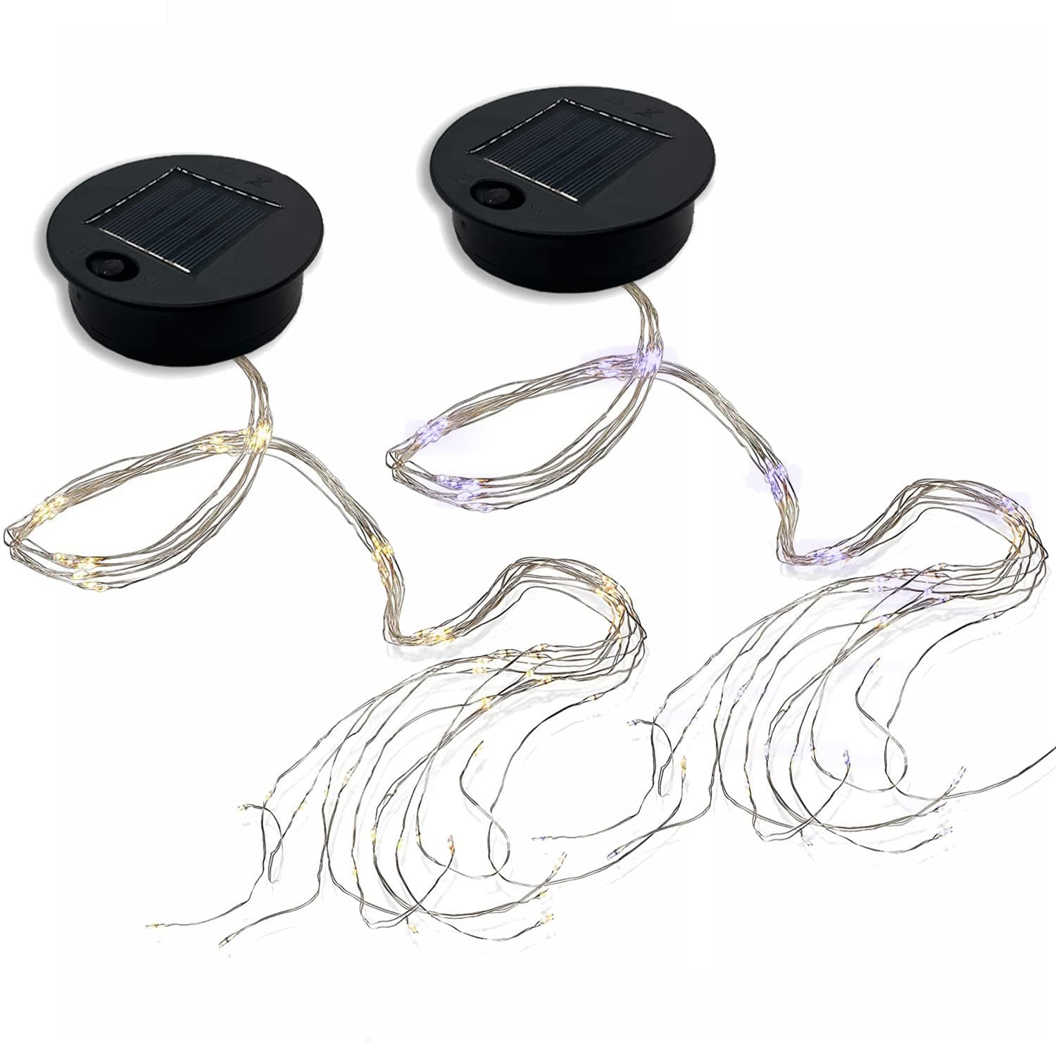 2 Pack Solar Watering Can String Lights Replacement Top - Round Solar Panel Waterproof 32in LED Copper Wire Lantern Lighting Accessories Solars Lamp Battery Box DIY Garden Patio Decor(Warm/Cold)