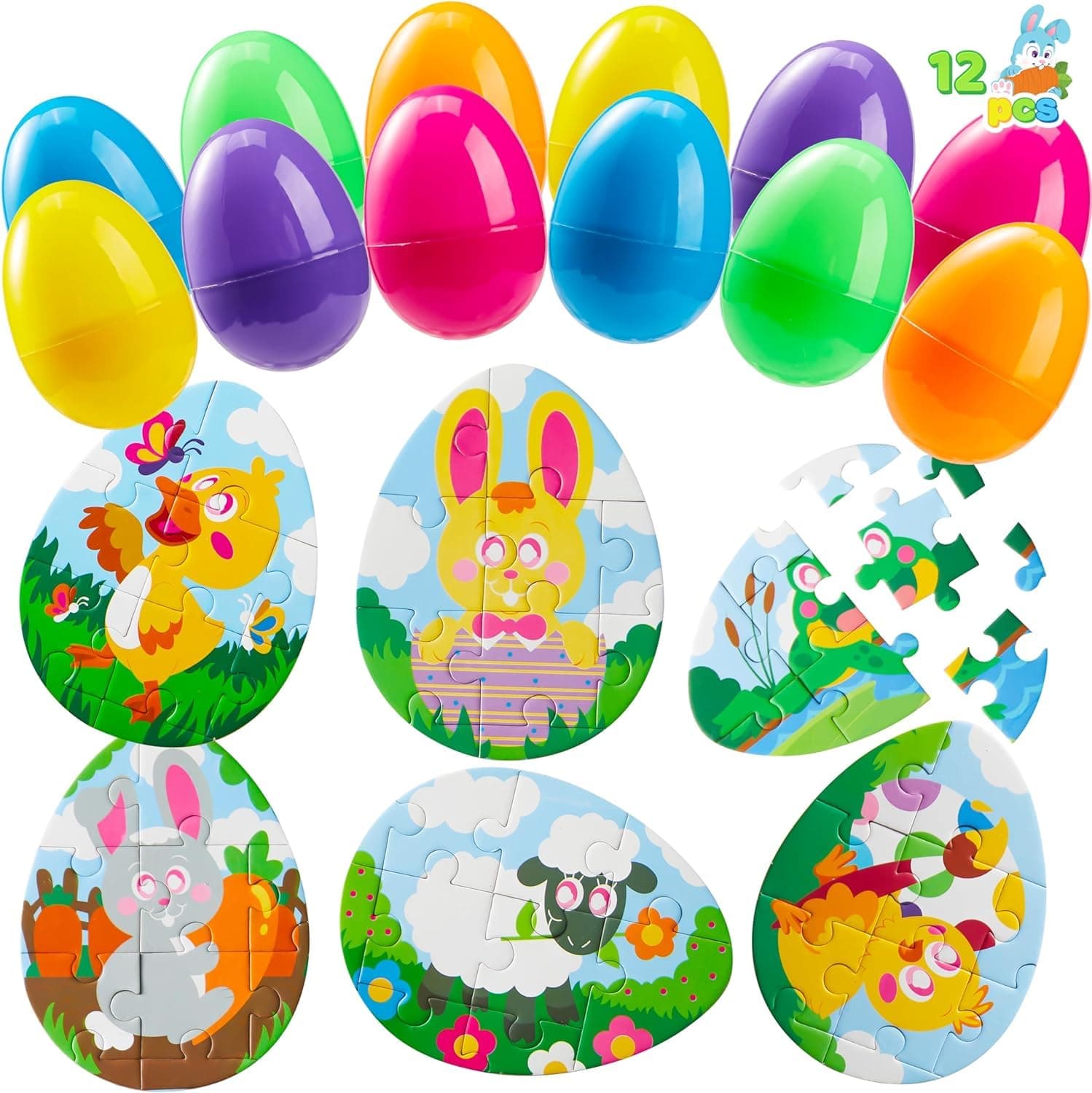 JOYIN 12 Pcs Easter Eggs Jigsaw Puzzle for Easter Egg Hunt Supplies, School Classroom Activities Rewards, Easter Party Favors, Easter Basket Stuffers