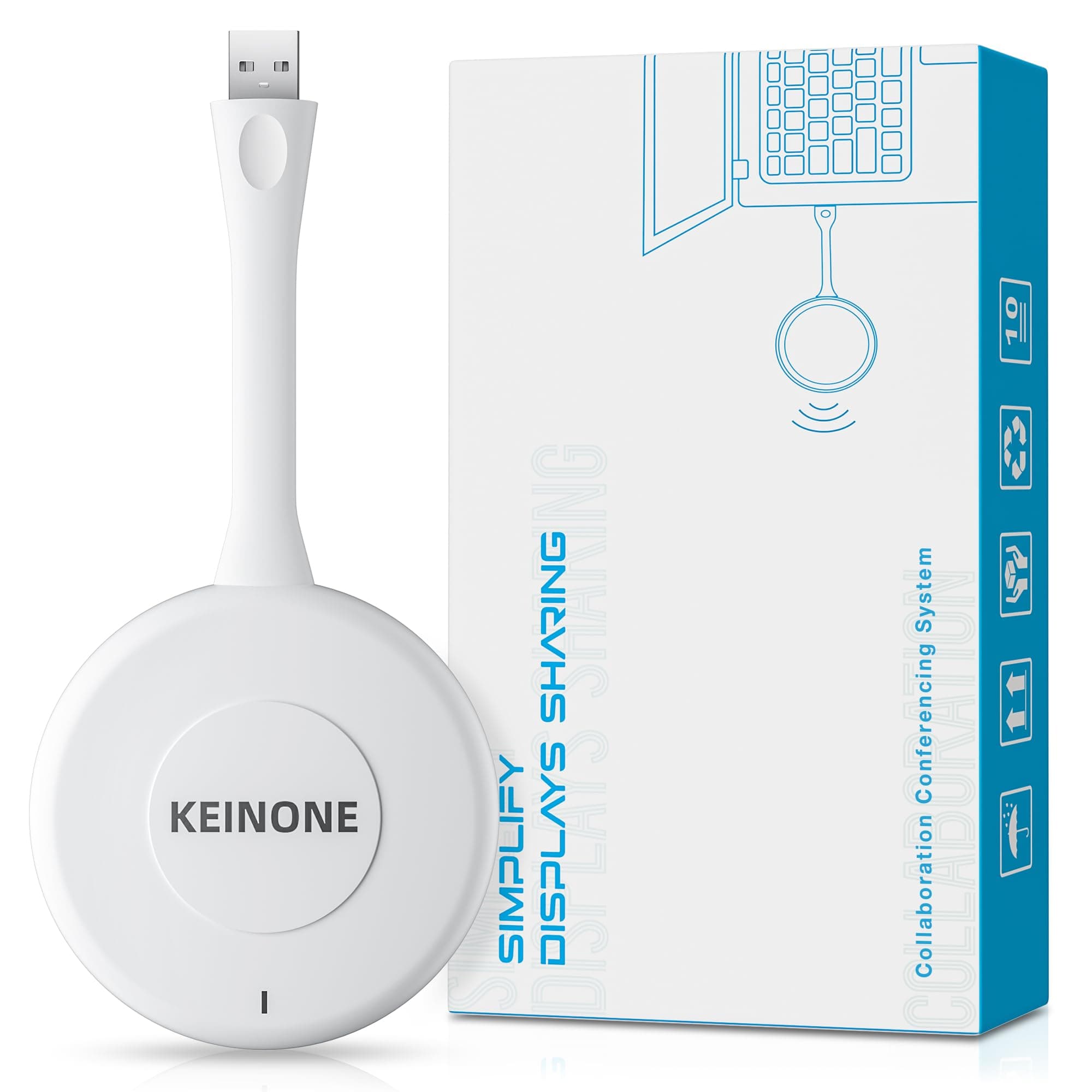 Wireless USB Smart Board Projector, KEINONE Tap for Display Screen, 4K Screen Mirroring Video & Audio Receiver support for Laptop, PC, i-Pad, Tablet（For White Smartboard)