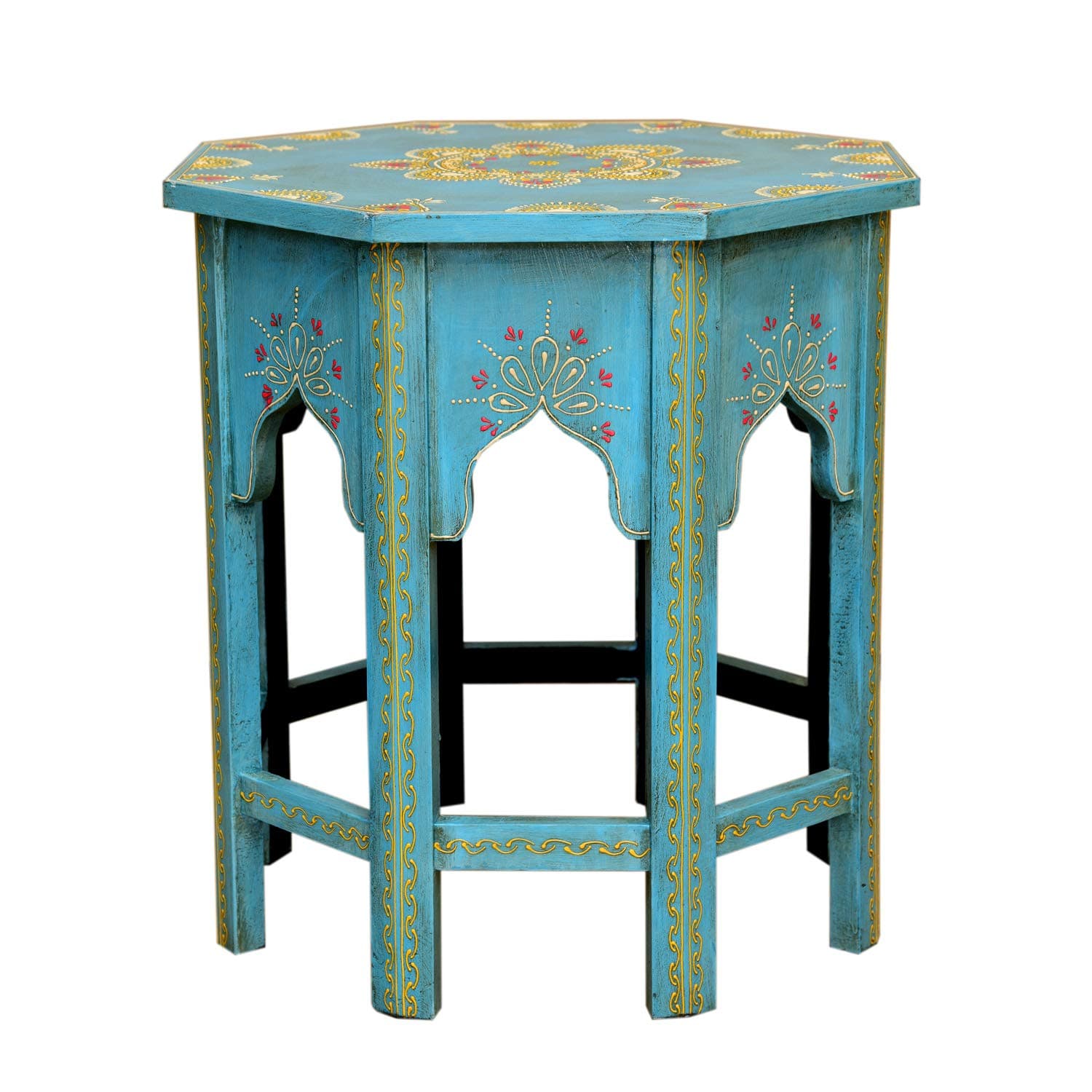 Casa Moro Oriental Coffee Table Moroccan Side Table Saada Blue XL Height 53 Diameter 48 cm Hand-Painted Handmade Flower Stool Vintage Table MA32-47-C-XL