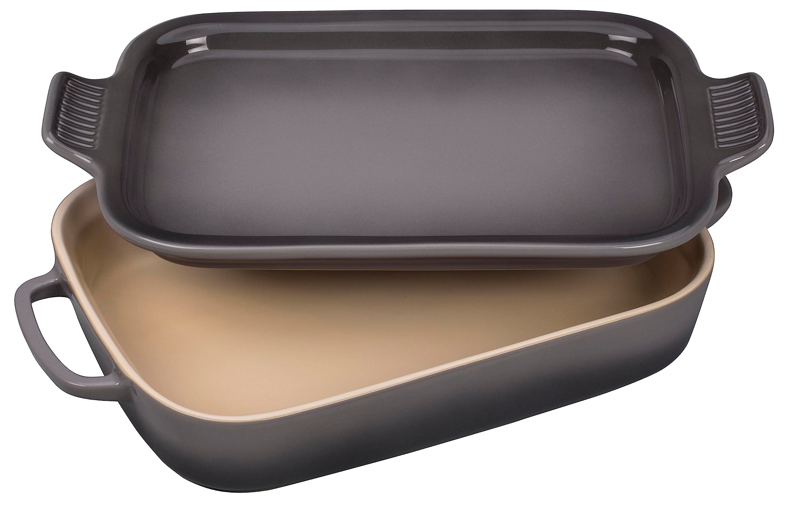 Stoneware Rectangular Dish with Platter Lid, 14 3/4"x9"x2 1/2" (2.75 qt.), Oyster