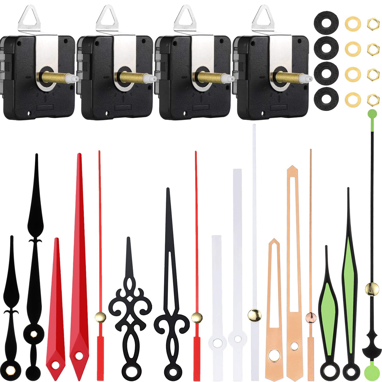 4 Pieces Clock Movement Replacement Clock Mechanisms Clock Kit with 6 Different Pairs of Hands Clock Repair Parts (28 mm/ 1.1 Inch)