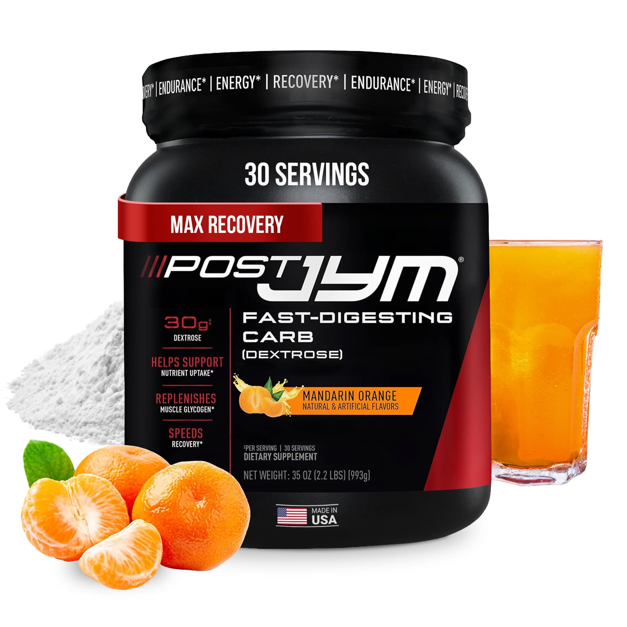 Post Fast-Digesting Carb - Post-Workout Recovery Pure Dextrose, JYM Supplement Science, Mandarin Orange Flavor, 30 Servings