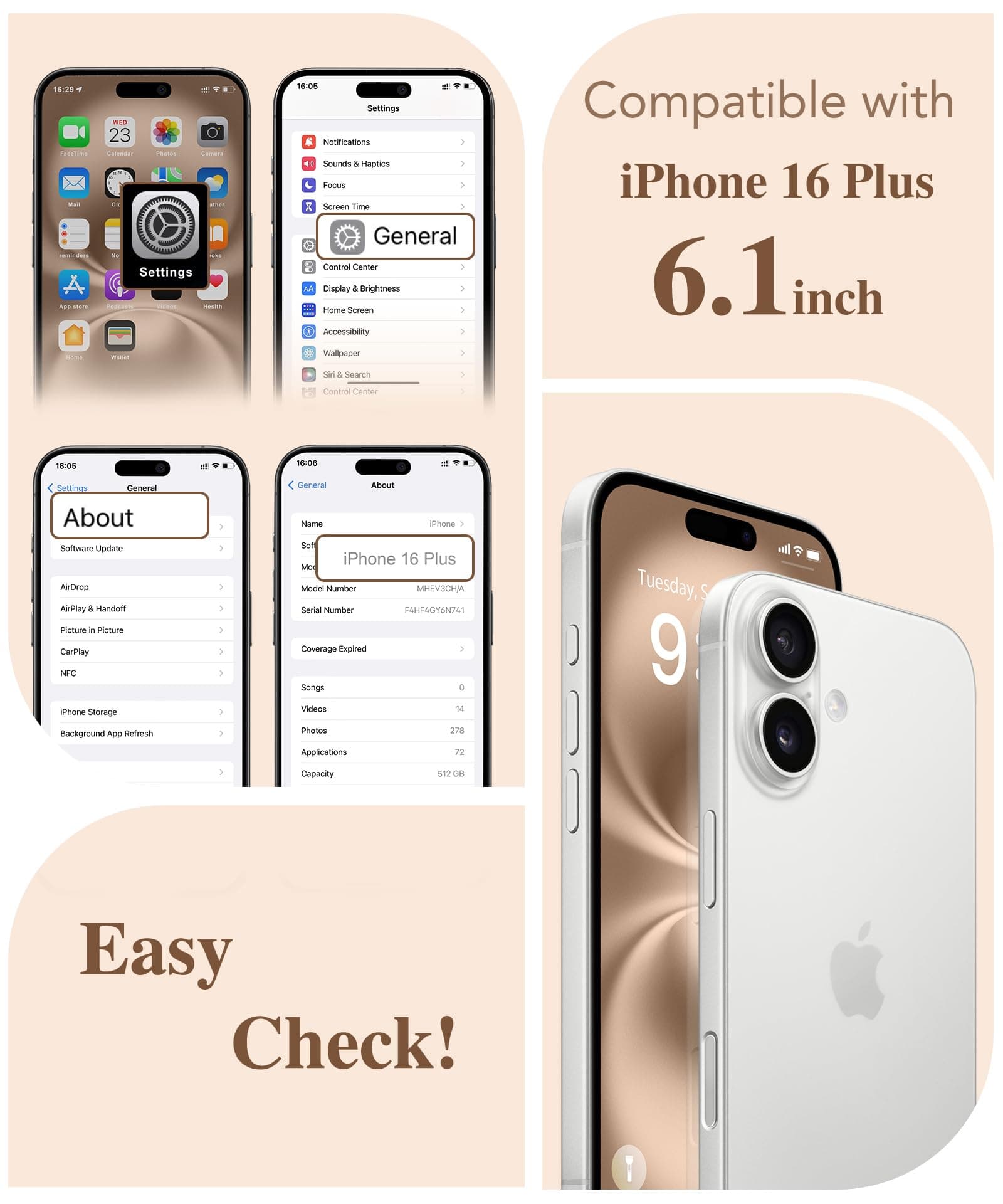 Dibrell for iPhone 16 Plus Case, [Full Camera Protection] [Not Yellowing] [Military-Grade Drop Protection] Cute Clear Slim Shockproof Protective Phone Cover for Women Girls 6.7", Star Shell/Brown
