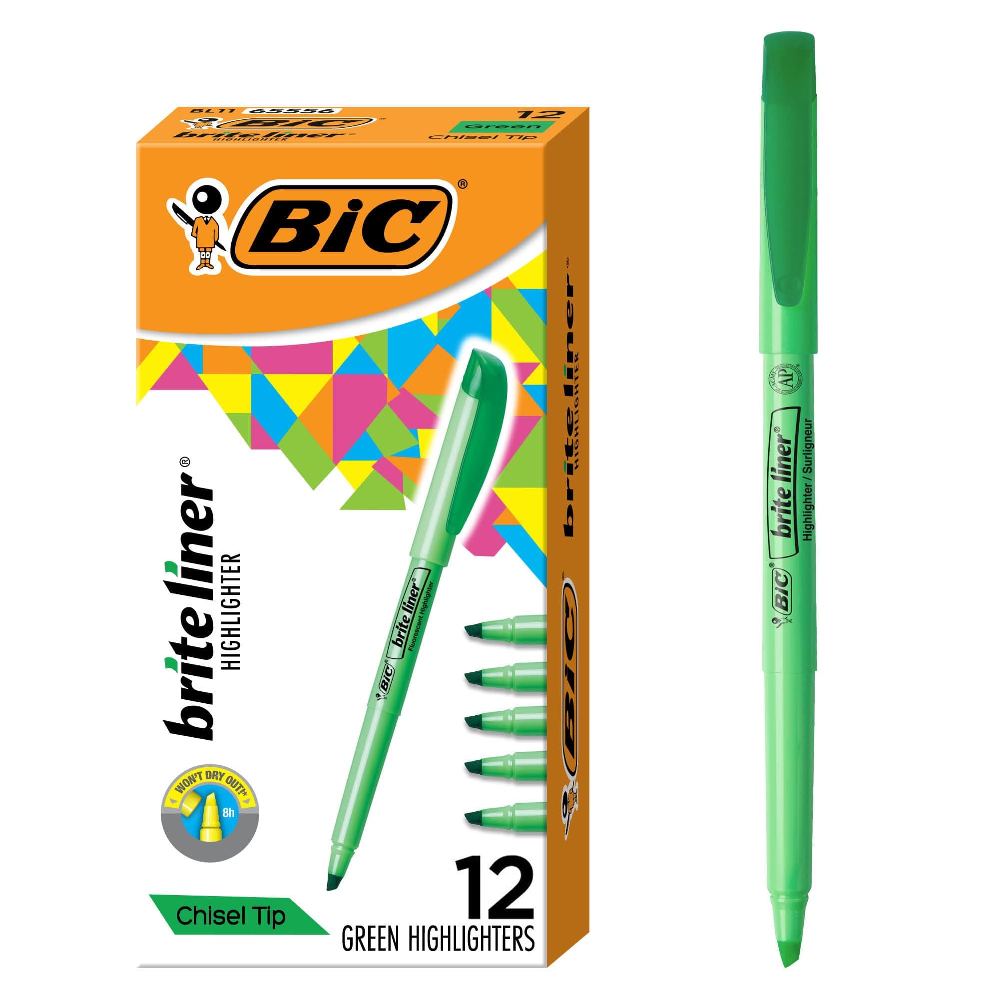 BIC Brite Liner Highlighter, Chisel Tip, Green, 12-Count (BL11-GREEN)