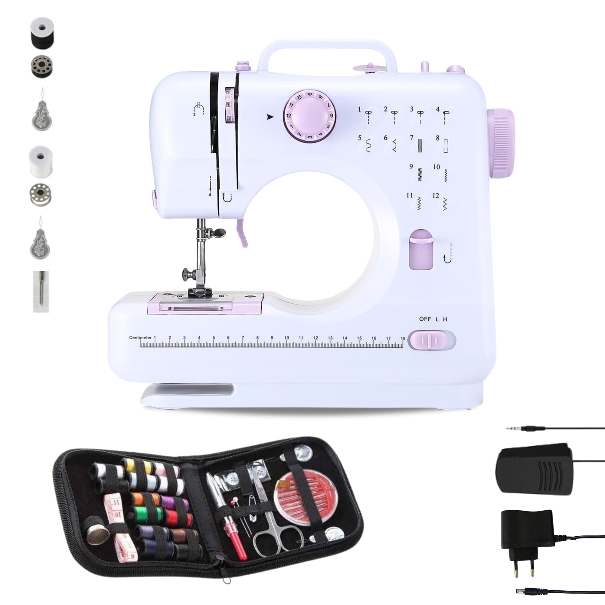 Mini Sewing Machine for Beginner, Portable Sewing Machine, 12 Built-in Stitches Small Sewing Machine Double Threads and Two Speed Multi-function Mending Machine with Foot Pedal for Kids,Women (Purple)