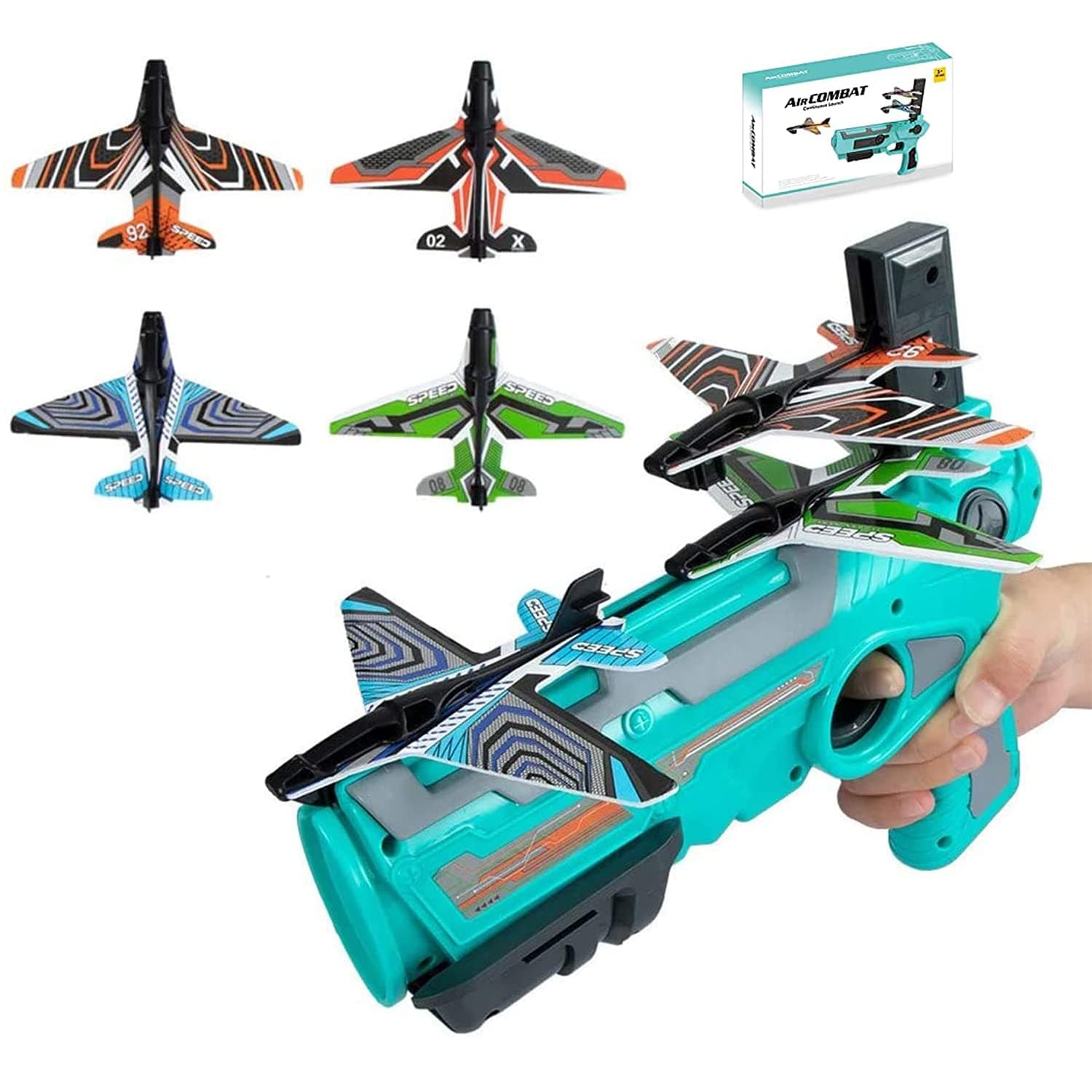 N D Bubble Catapult Plane Toy Airplane, One-Click Ejection Model Foam Airplane, Airplane Launcher Toy for Kids, with 4 PCS Glider Airplane Launcher Outdoor Sports Toy Gifts for Kids (blue)