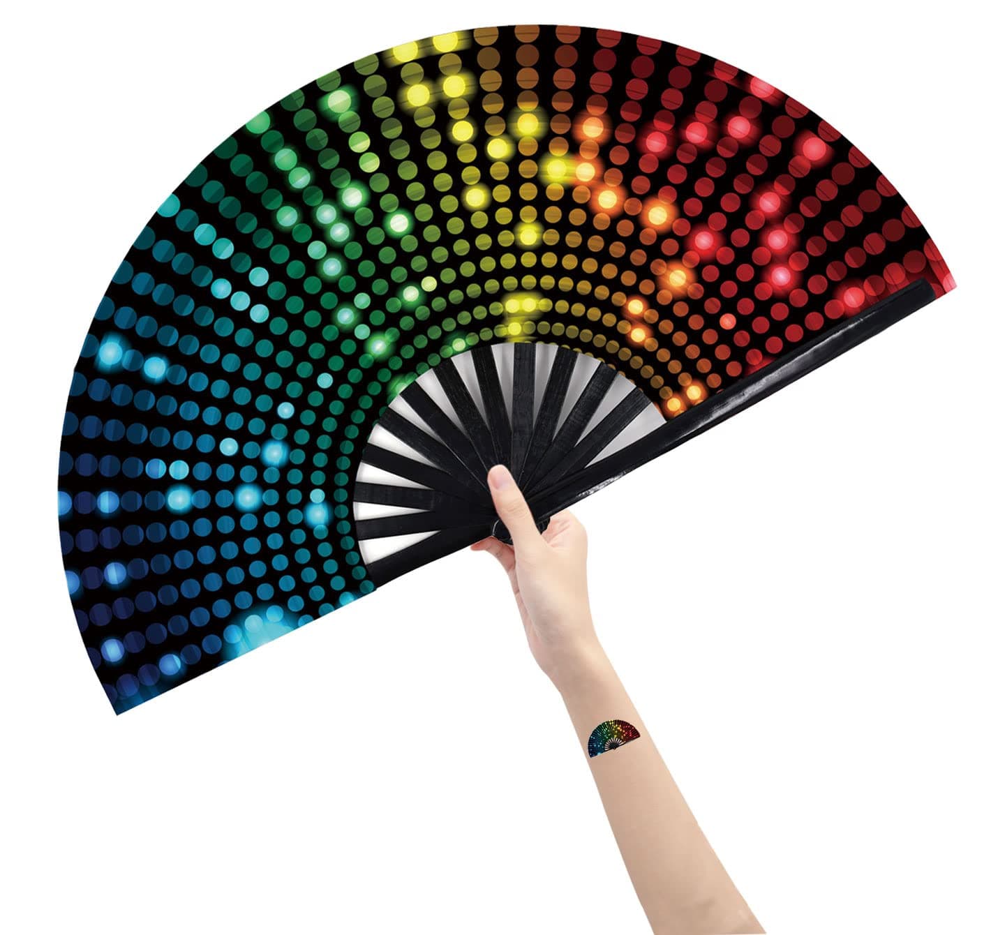 Amajiji Large Folding Hand Rave Fan Popping Fan for Line Dancing Clacking Fans for Dance,Party,Decoration,Festival (DJ Lighting)