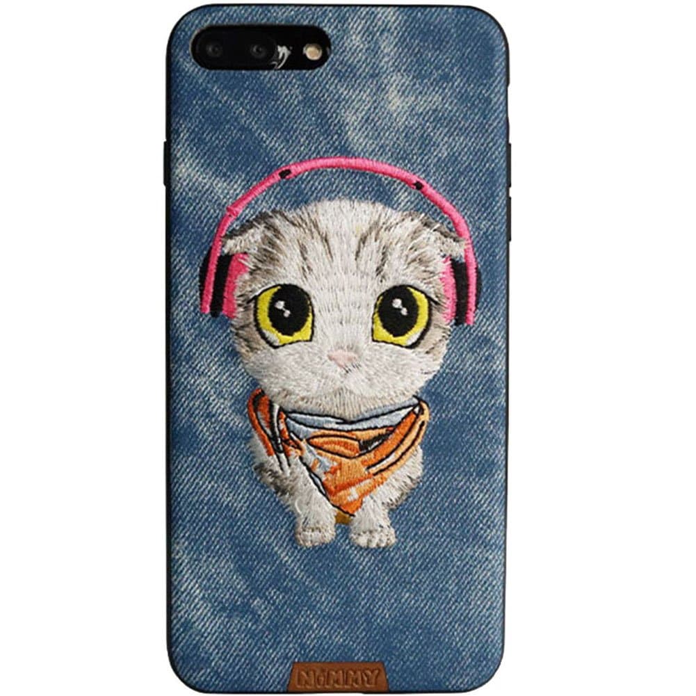 MayAi iPhone 7 Case Cute Cat Embroidered, iPhone 8 Case Silicone, Leather Resistant Back Cover, Soft Touch Slim Fit Flexible TPU Case for iPhone 6