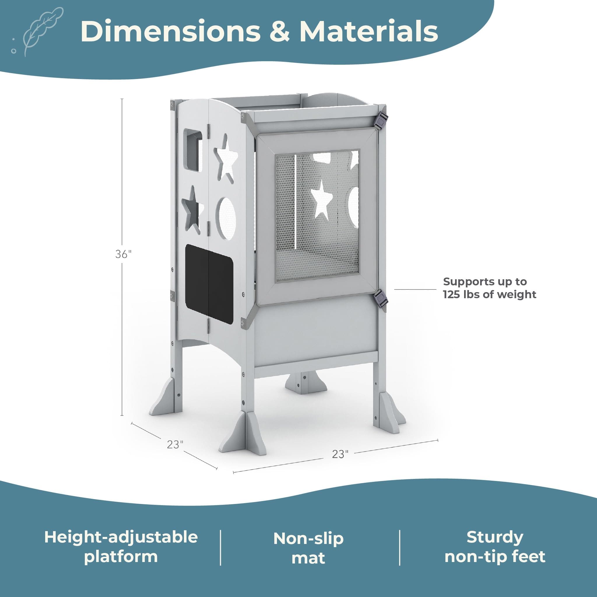 Guidecraft Classic Kitchen Helper Stool and 2 Keepers - Gray: Adjustable Height, Kitchen Step Stool for Children, W/Chalkboard and Whiteboard Message Boards