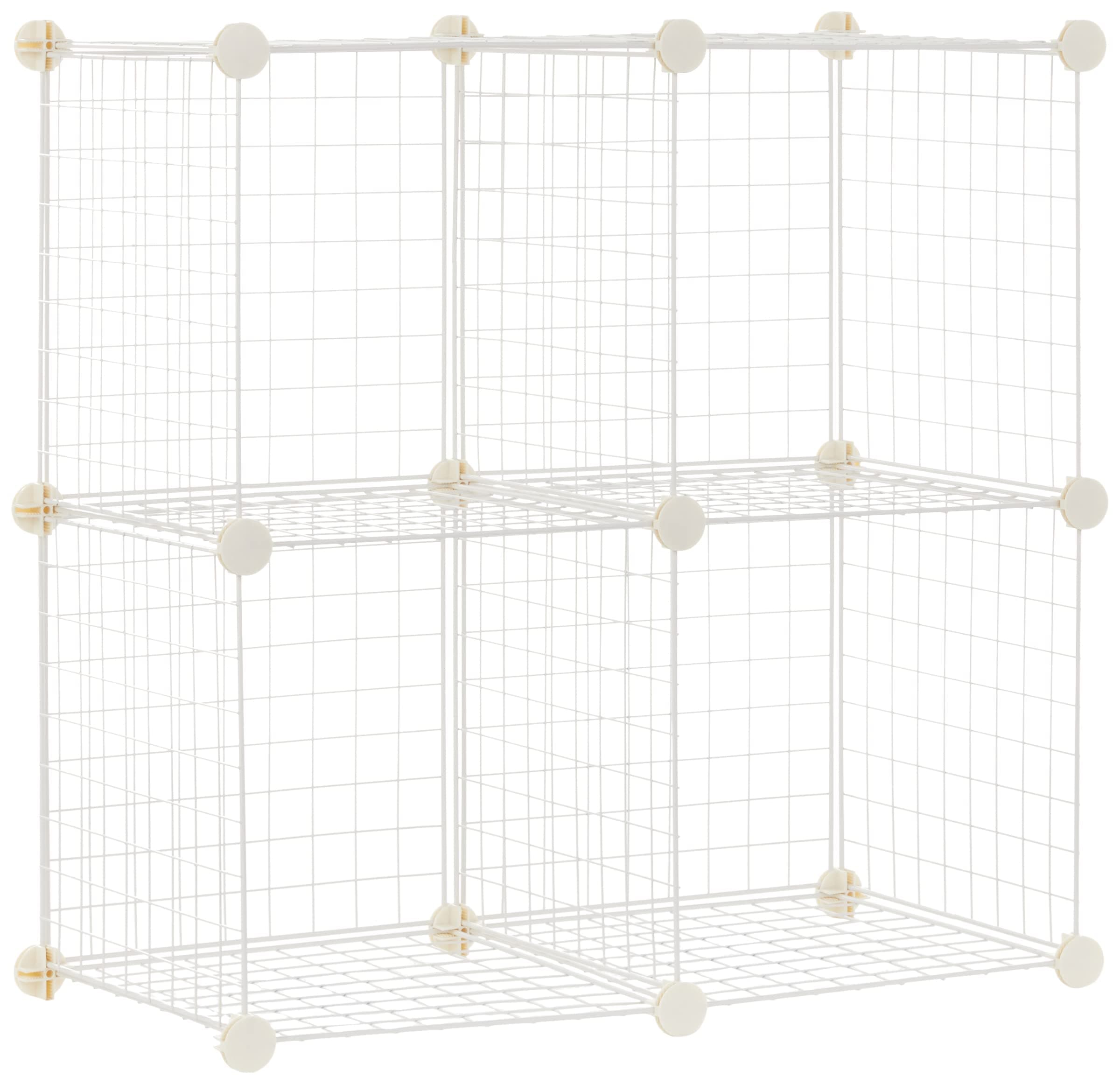 Amazon Basics 4 Cube Wire Grid Storage Organizer, Closet Organizer and Shelves, Stackable, Space-Saving, Easy to Assemble, 14"x14"x14", White