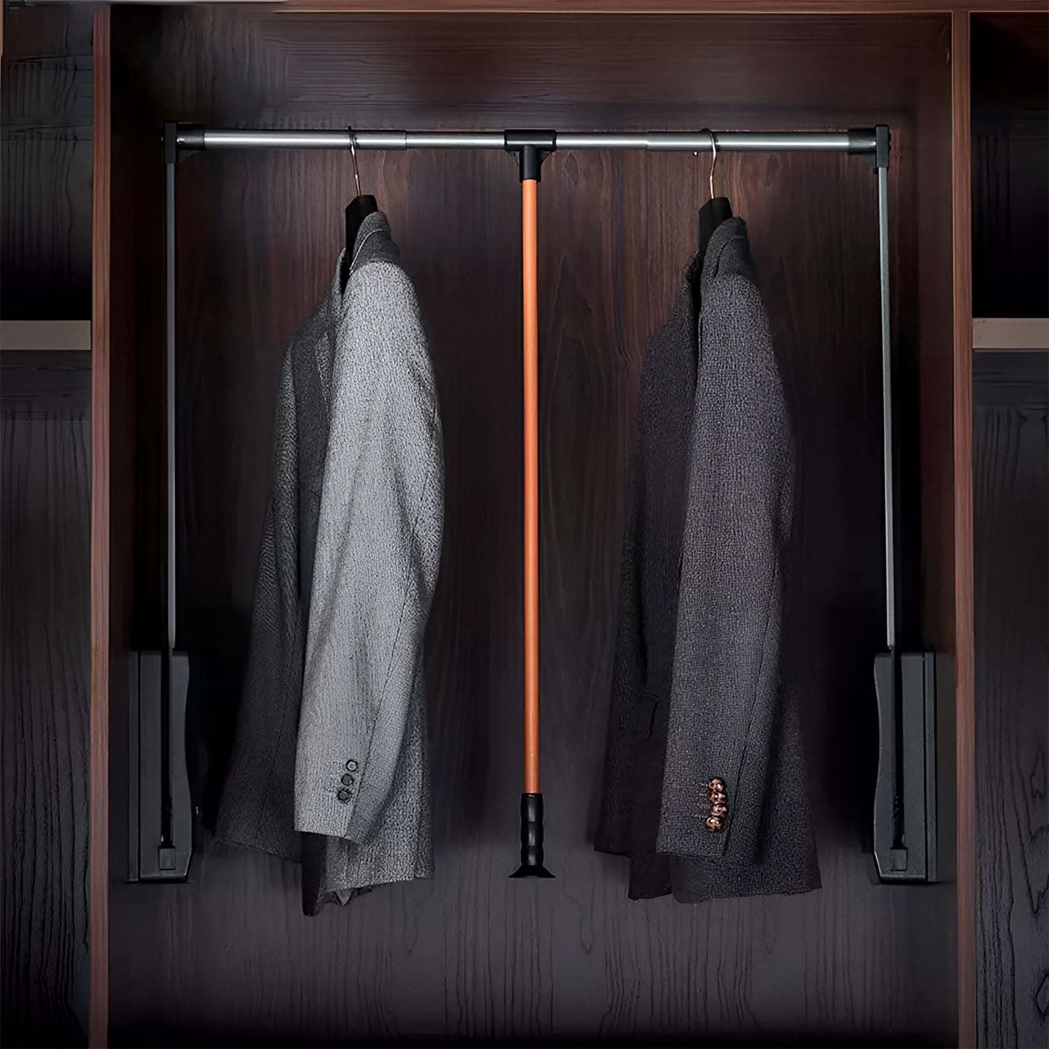 Soft Close Pull Down Closet Rod – Adjustable Wardrobe Lifter Rail (920–1240mm), Aluminium Retractable Hanger with Smooth Hydraulic Lift, Space Saving Wardrobe Organizer, 15kg Load Capacity