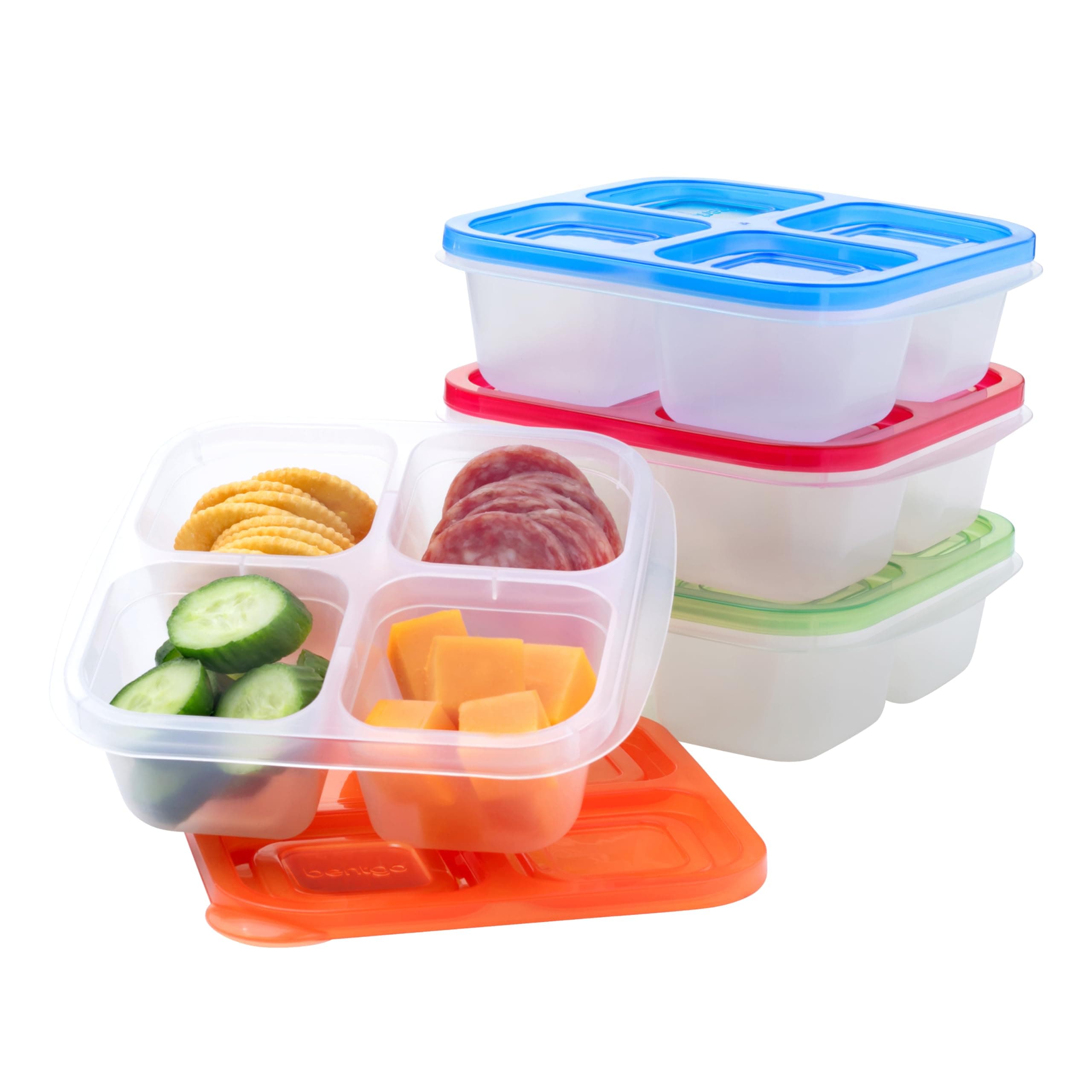 Easyboxes 4-Compartment Snack Containers - 8-Piece Set with 4 Trays & 4 Custom-Fit Lids to Seal in Freshness - Reusable Food Storage & Meal Prep Bento BPA-Free Containers (Classic)