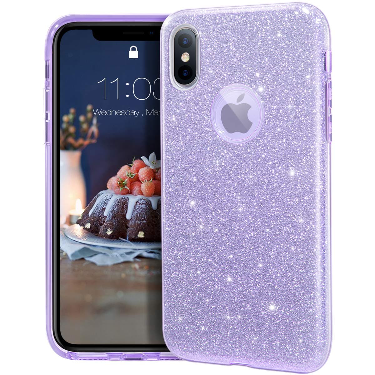 MATEPROX Compatible with iPhone Xs case,Compatible with iPhone X Glitter Bling Sparkle Cute Girls Women Protective Case -Purple