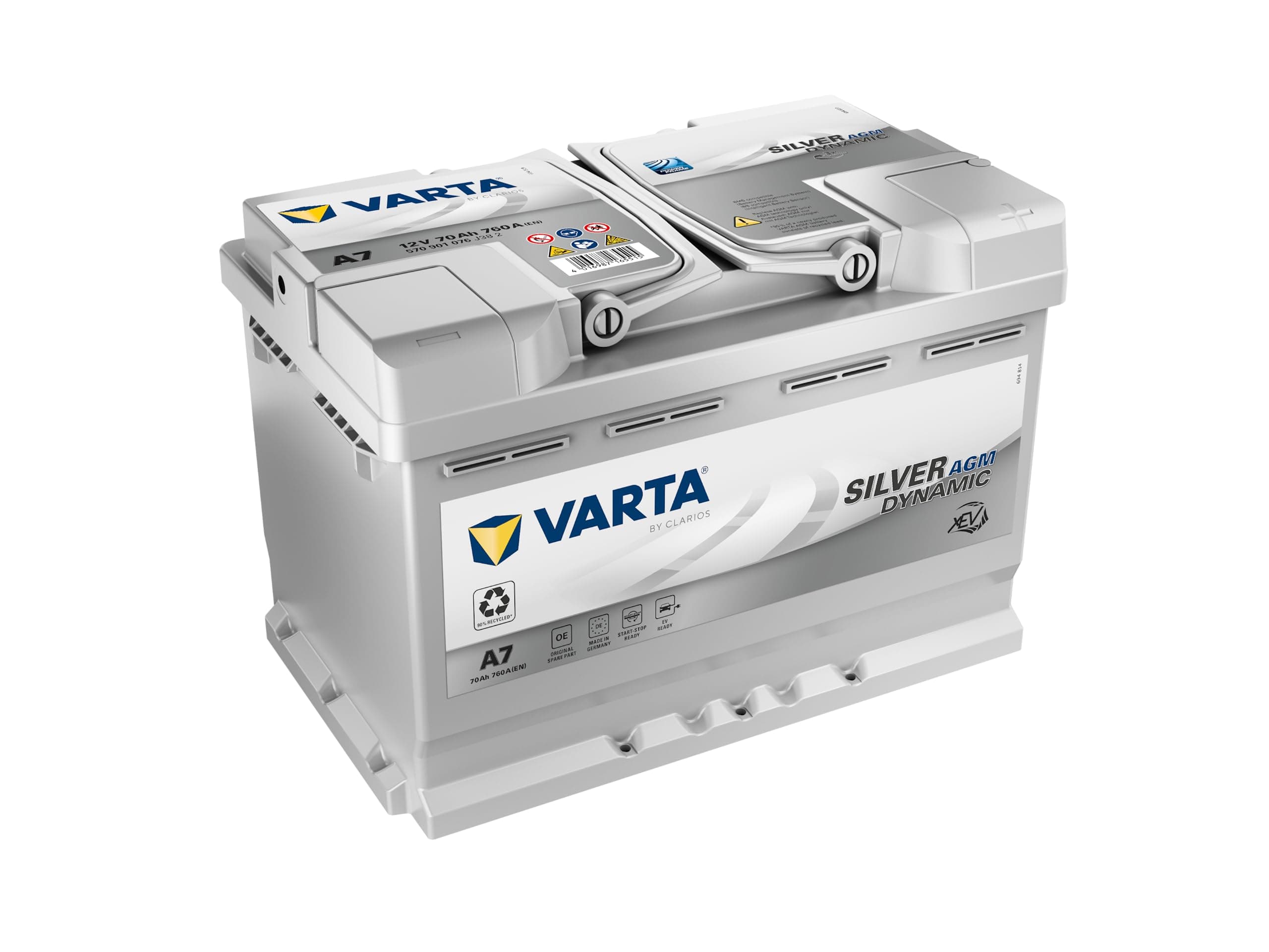 VARTA Silver Dynamic AGM Battery A7 (E39) - Start-Stop and xEV Car Battery 12V 70Ah 760A - Starter Battery for Cars with High Energy Requirements