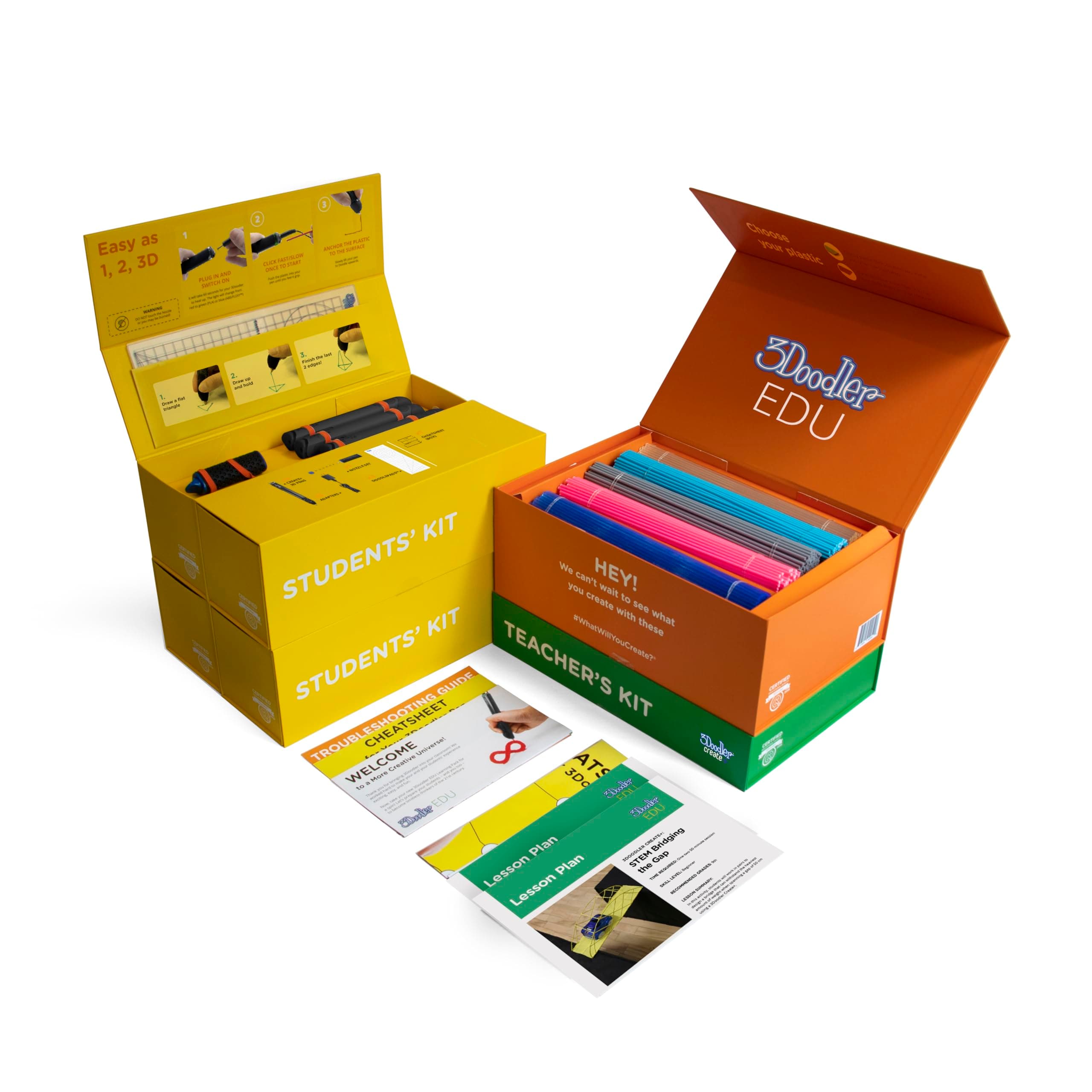 EDU Create+ Learning Pack, Full Set with 12 3D Printing Pens + 1200 Strands of Plastic Filament + Classroom Activity Plans
