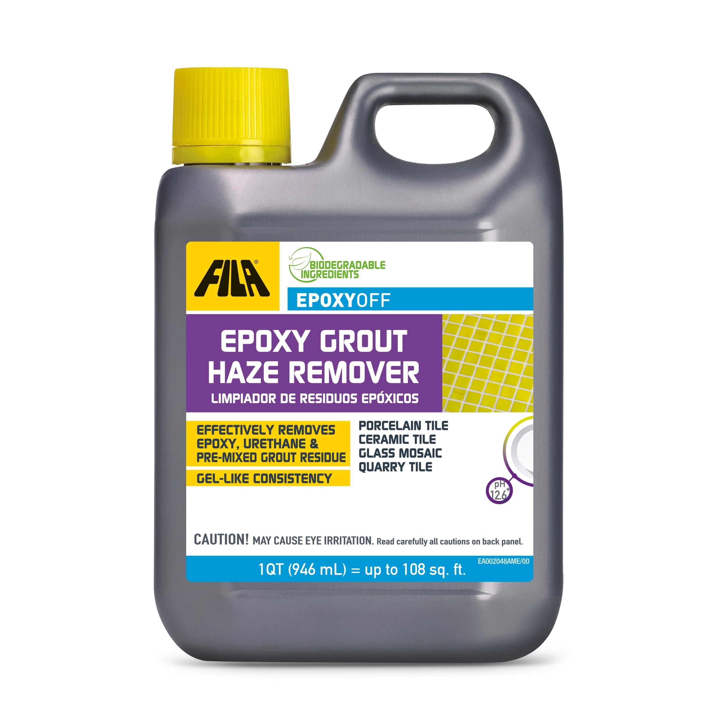 FILA EPOXYOFF, Epoxy Grout Haze Remover, Effectively Removes Epoxy Residue, The Product Can Be Applied on Vertical Surfaces, 1 QT