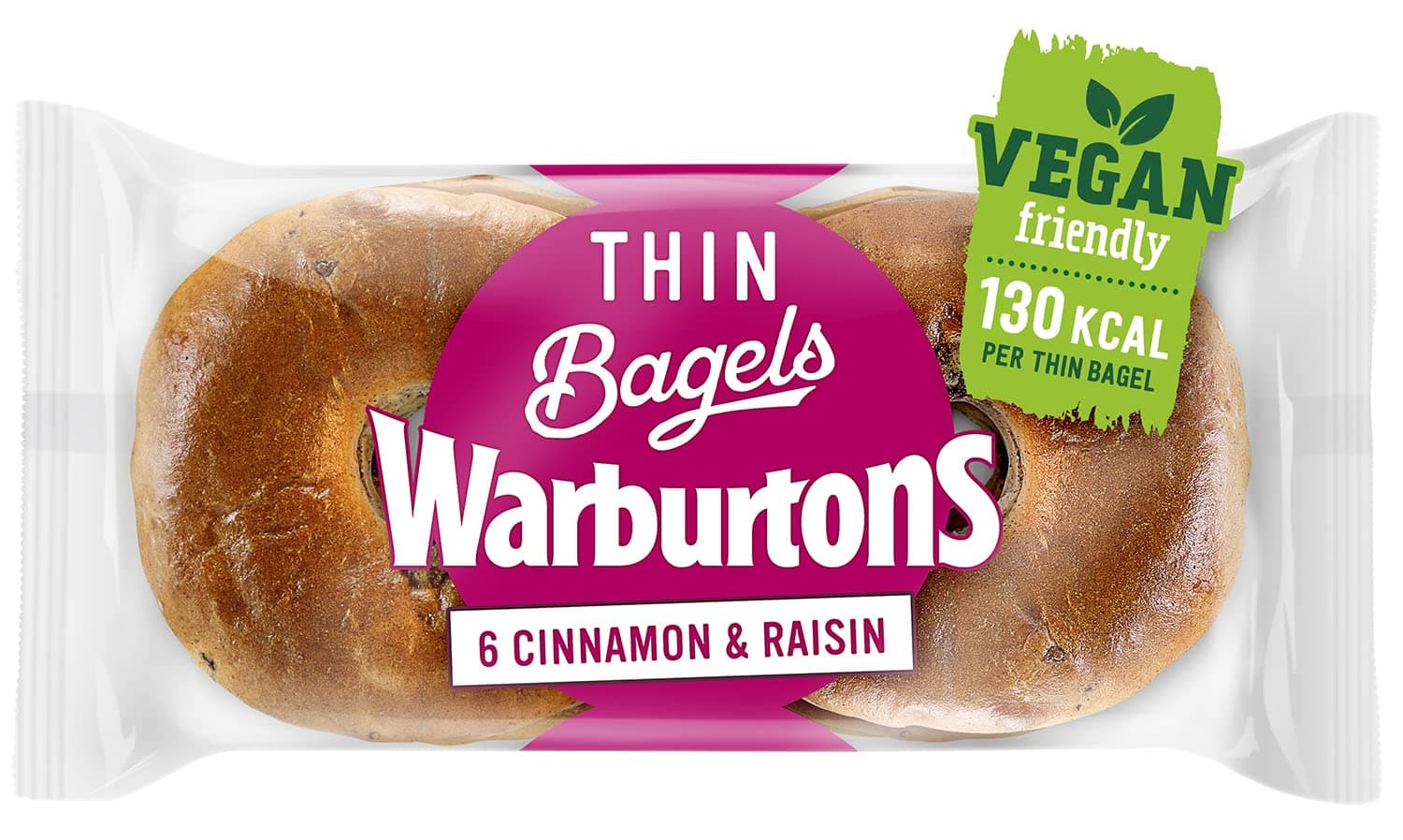 Warburtons Cinnamon & Raisin Thin Bagels Sliced pack of 6'