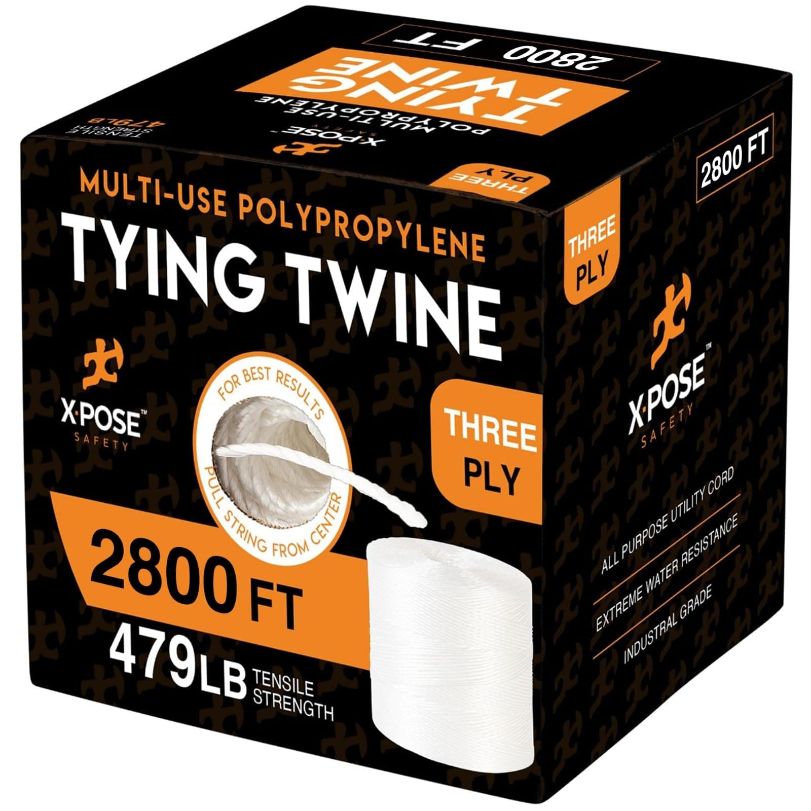 Polypropylene Tying Twine - 3 Ply White Plastic Poly Twine String 2800' Roll - Soft On Hands - Heavy Duty Outdoor & Indoor Tie Line - Baling, Shipping & Bundling Twine, Packaging Rope