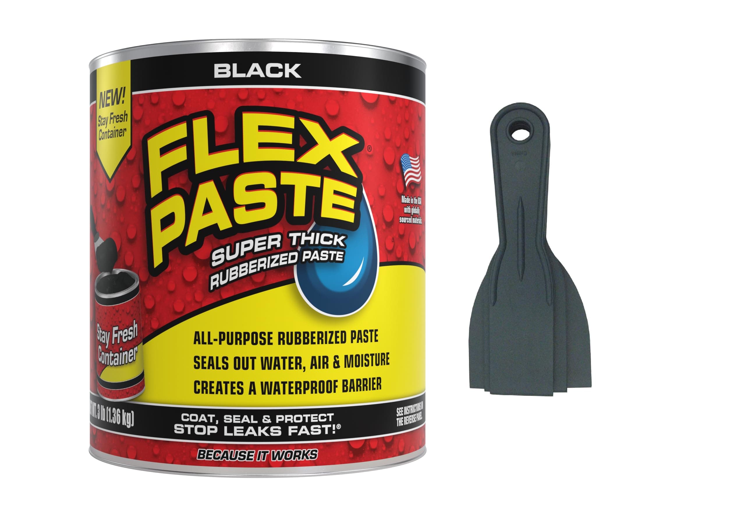 Flex Seal Flex Paste 3lb (Black) Tub with Allway Tools Putty Knives 3-Pack (1.5/2/3-Inch) (2 Items)