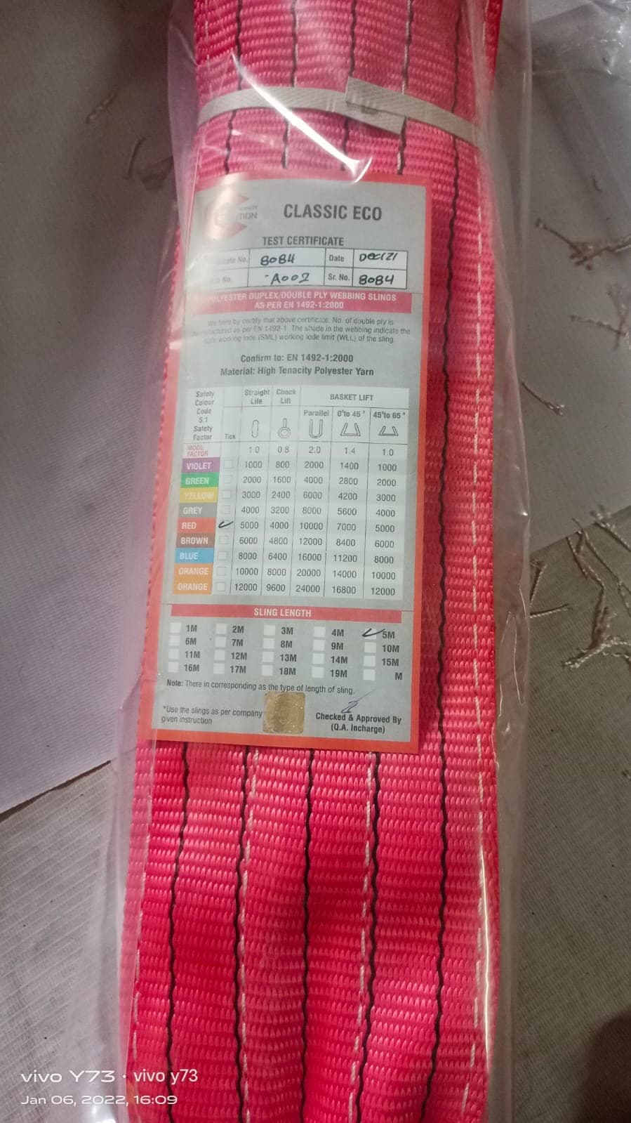 Polyester Flat Webbing Sling for Weight Lifting 5 TON 5 Meter Red 125 mm