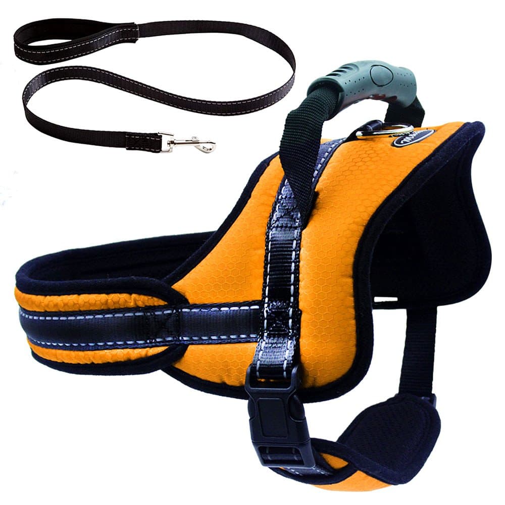 Dog Harness with Leash with Handle No Pull No Chock Adjustable Padded Vest Harness for Dogs, Yellow, XL