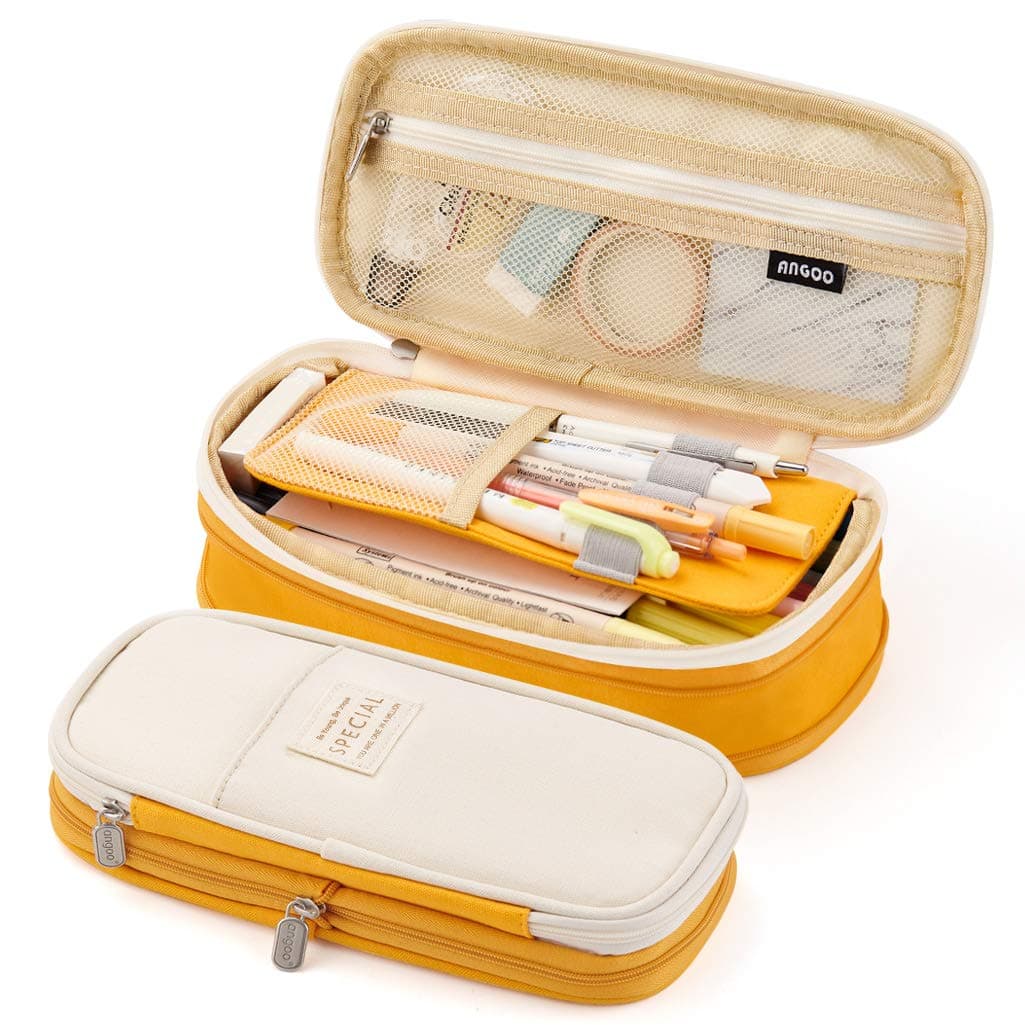 Big Capacity Pencil Pen Case Office College School Large Storage High Bag Pouch Holder Box Organizer Yellow Orange