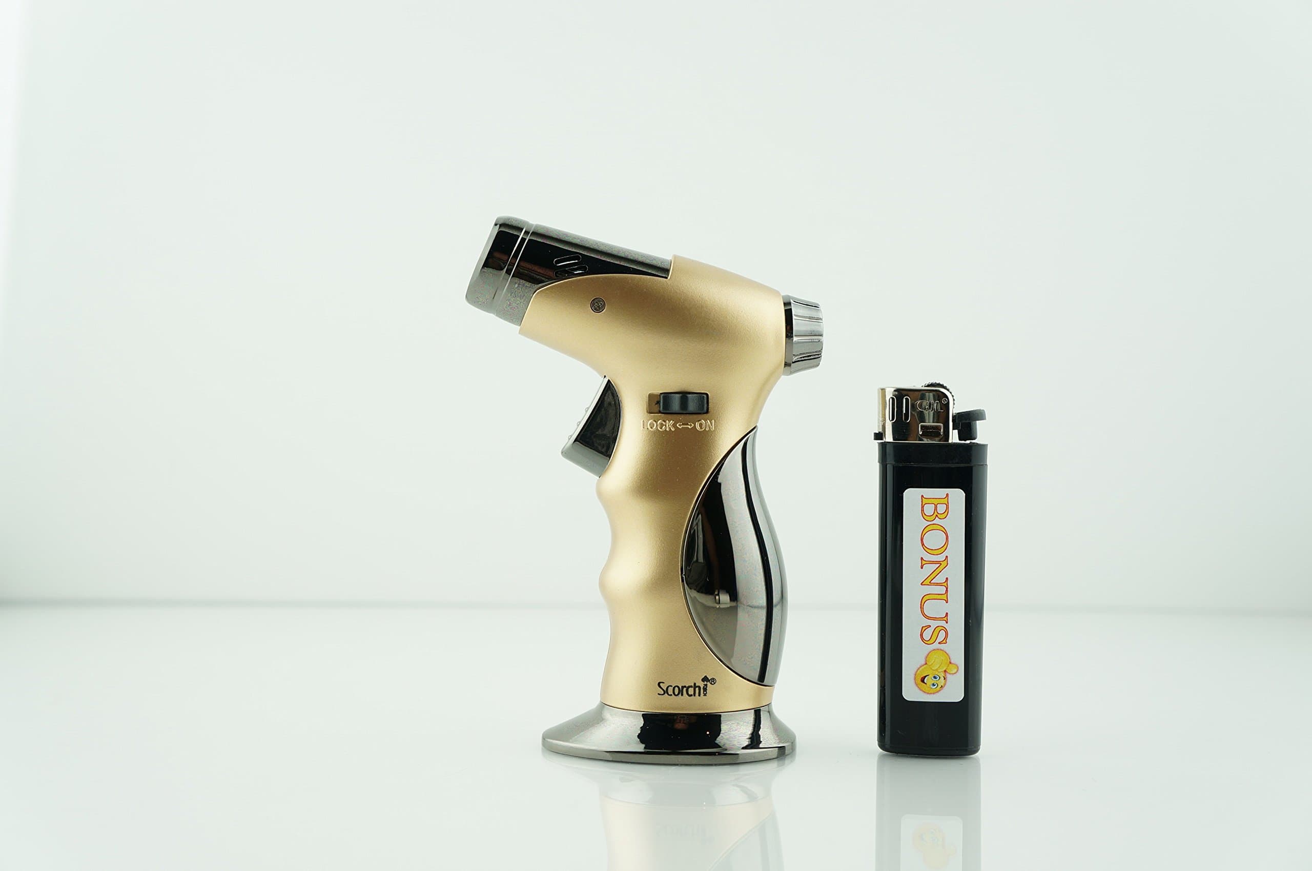 REFILLABLE 4 Frames Torch Lighter Soft Ignition with Smiley Bonus Lighter