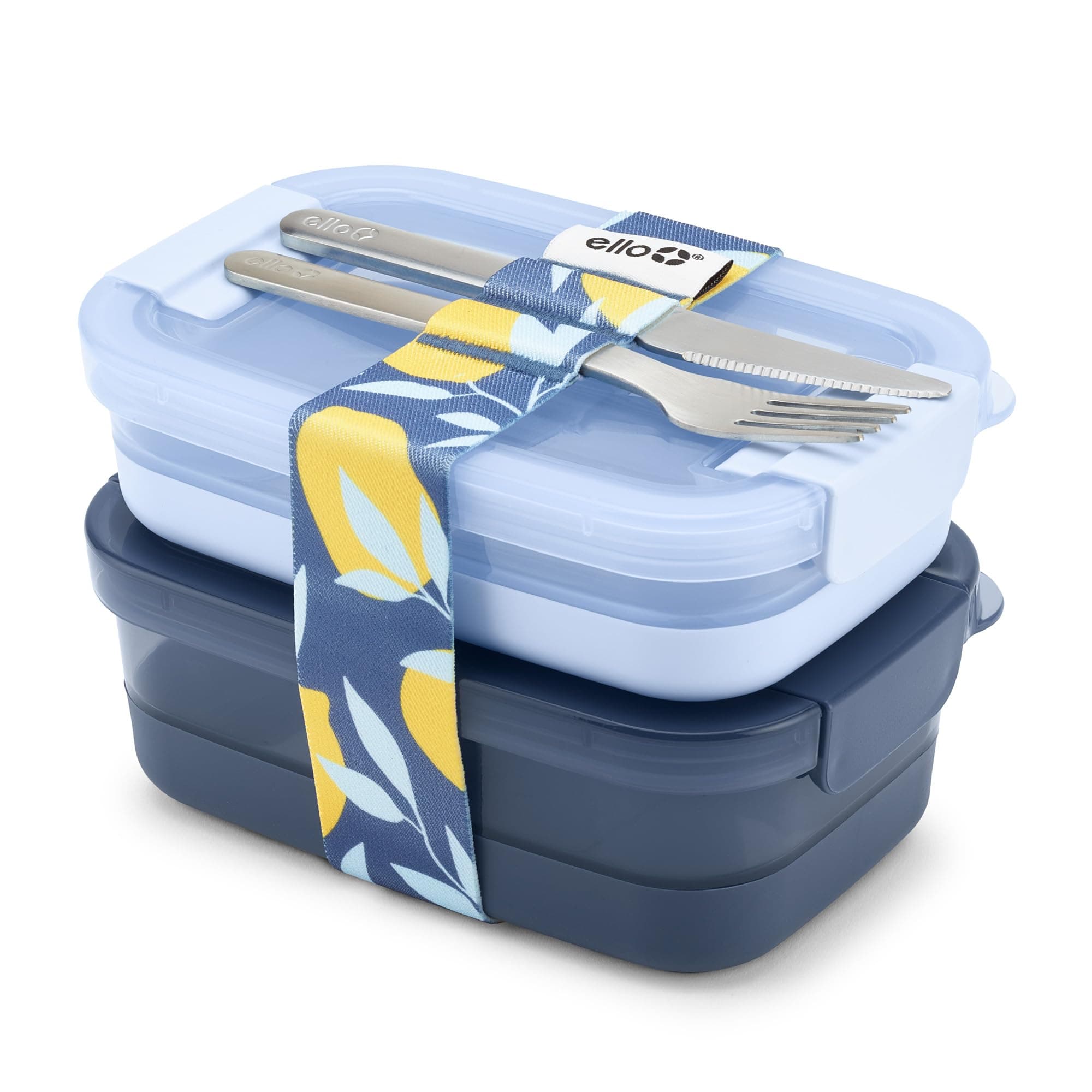 Ello 2-Pack Lunch Stack Plastic Food Storage Container Bento Box with Airtight, Leak-Proof Locking Plastic Lids and Silicone Base, BPA-Free, Freezer, Microwave, and Dishwasher Safe, Blueberry