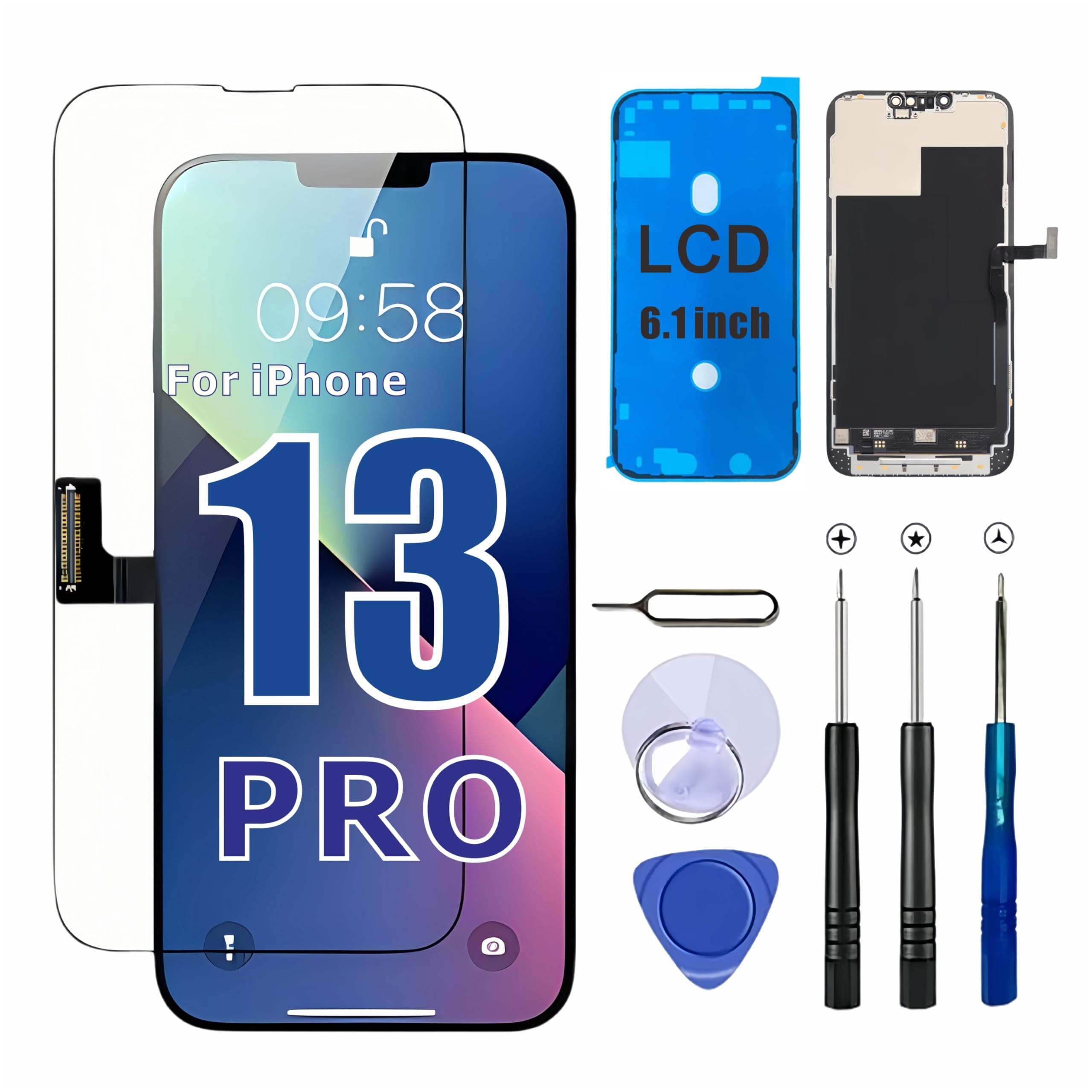 ZTR iPhone 13 Pro Screen Replacement 6.1" LCD COF Display & Touch Digitizer Full Assembly with Repair Tool Kits, 120Hz Promotion Screen Protector (for A2483, A2636,