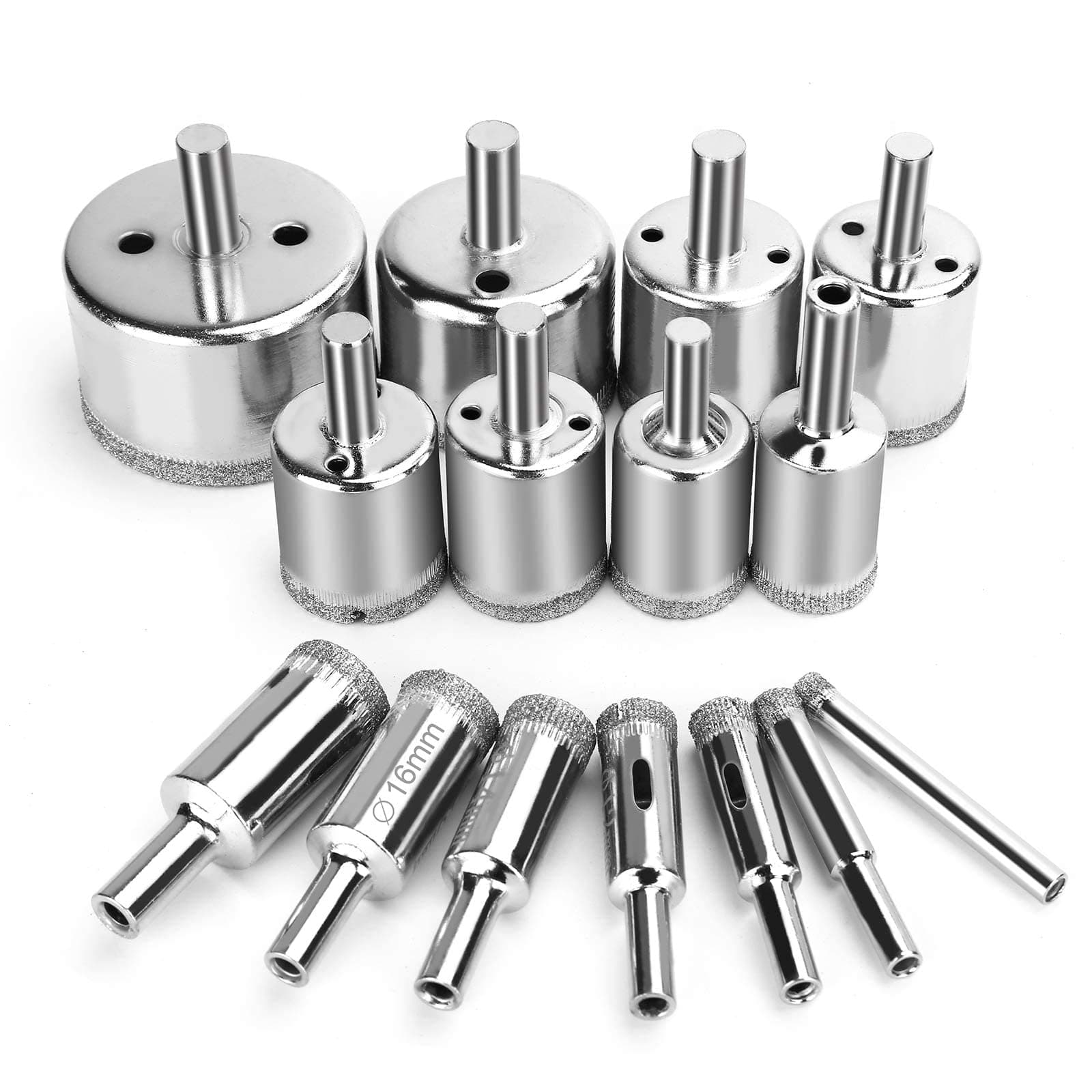 KASTWAVE Diamond Drill Bits, Diamond Hole Saw Drill Bit Set Kit, Glass Drill Bit for Bottles,Pots, Marble, Granite Stone, Tile Cutting 0.23 Inch - 2 Inch（6mm - 50mm）15 Pcs