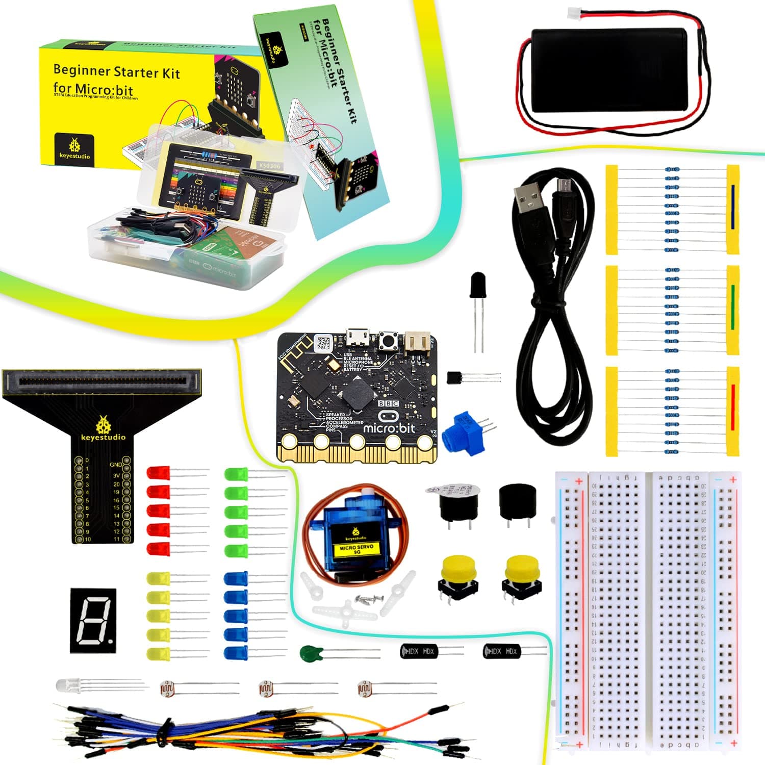 Microbit Basic Starter Kit for BBC Micro:bit V2 Accessories STEM Kit Coding for Beginners (Micro:bit V2.21 Included)