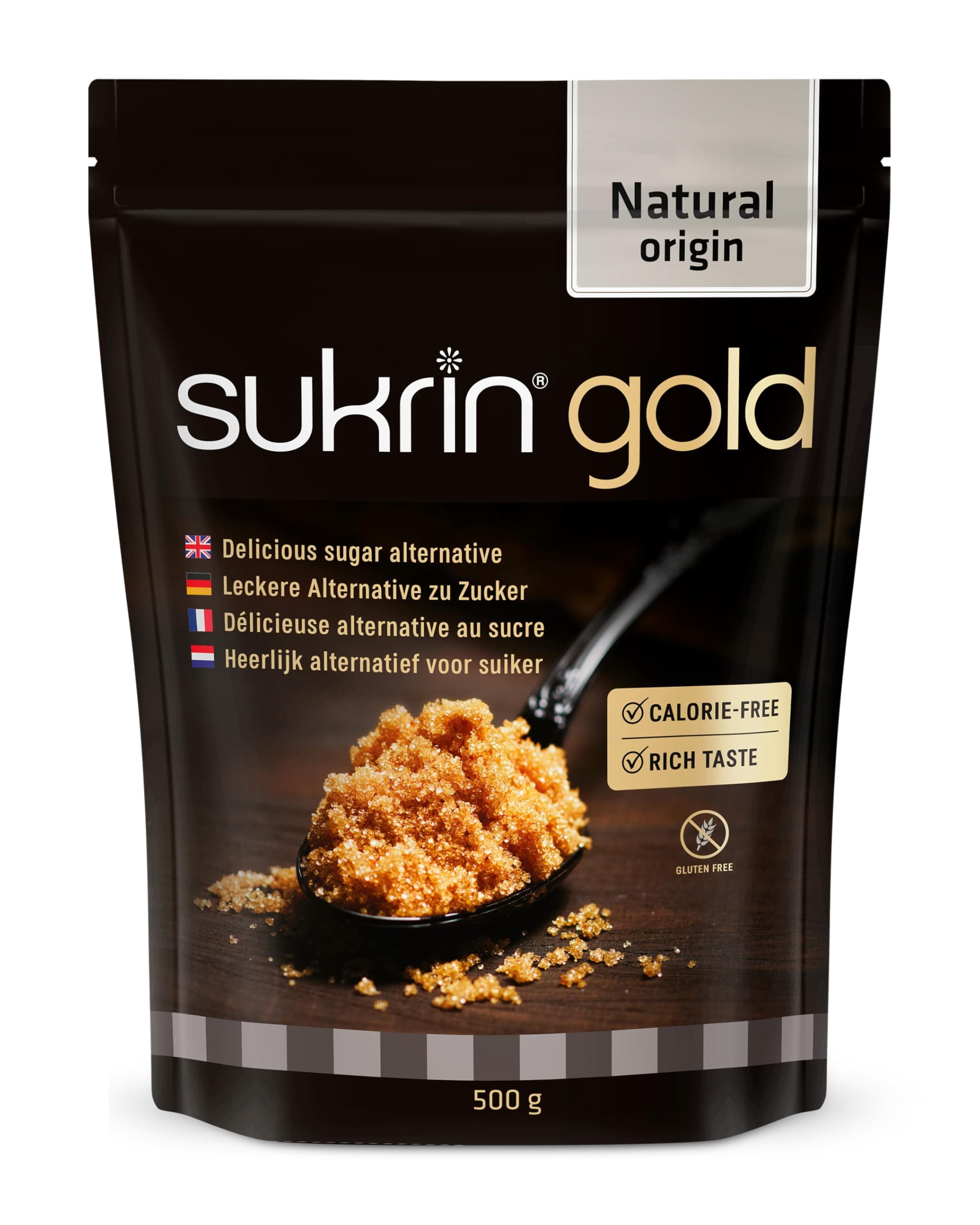 Gold - Natural Brown 1:1 Sugar Substitute with Erythritol and Stevia, Zero Calorie Sweetener for Keto and Low Carb Diets, 500 g