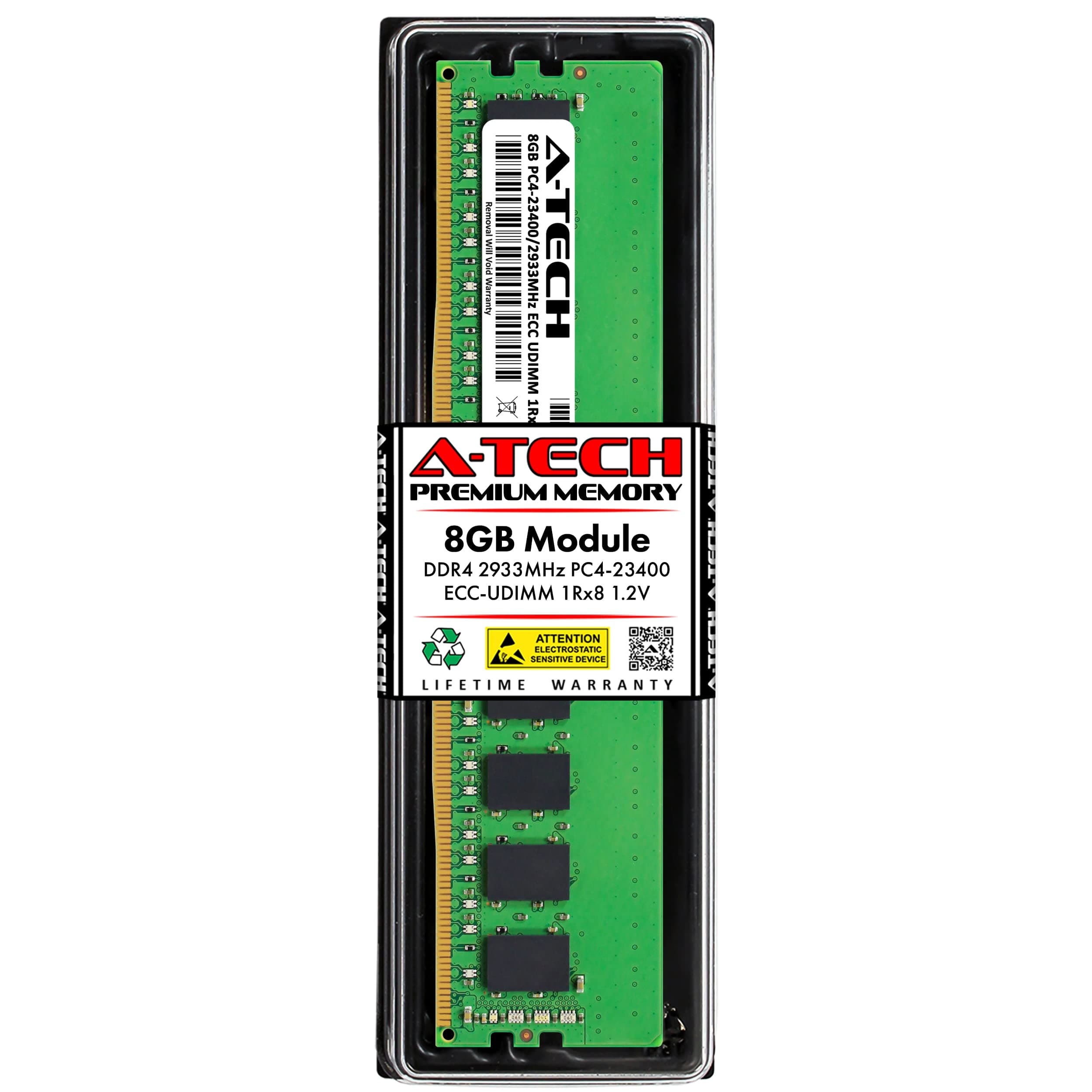 A-Tech Server 8GB DDR4 2933MHz PC4-23400 ECC UDIMM 1Rx8 Single Rank 1.2V ECC Unbuffered DIMM 288-Pin Server & Workstation RAM Memory Upgrade Module (A-Tech Enterprise Series)