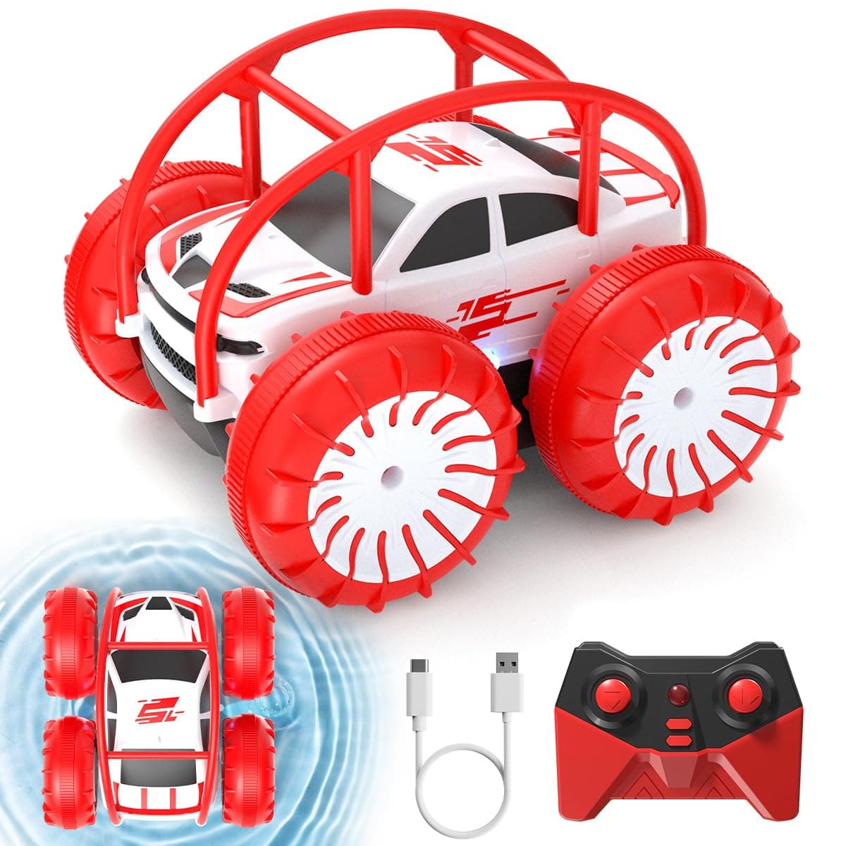 Ultimate Remote Control Car - Direct Charging, Amphibious, LED Lights Ajustable, 360° Stunts Car! Demo & Sleep Mode & More, Good Choice RC Car Gift for Kids 3-12 Years Boys Girls