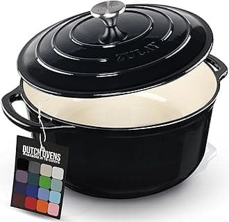 6.4 Quart Enameled Cast Iron Dutch Oven Pot with Lid – Premium Durability & Oven Safe up to 500°F – Heavy Duty Cookware Perfect for Bread Baking, Stews, Braising & Roasting - Black