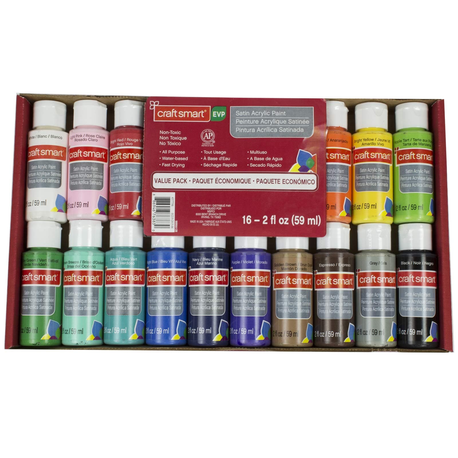 Multi Surface Satin Acrylic Paint Value Pack by Craft Smart 16 Colors 2 oz