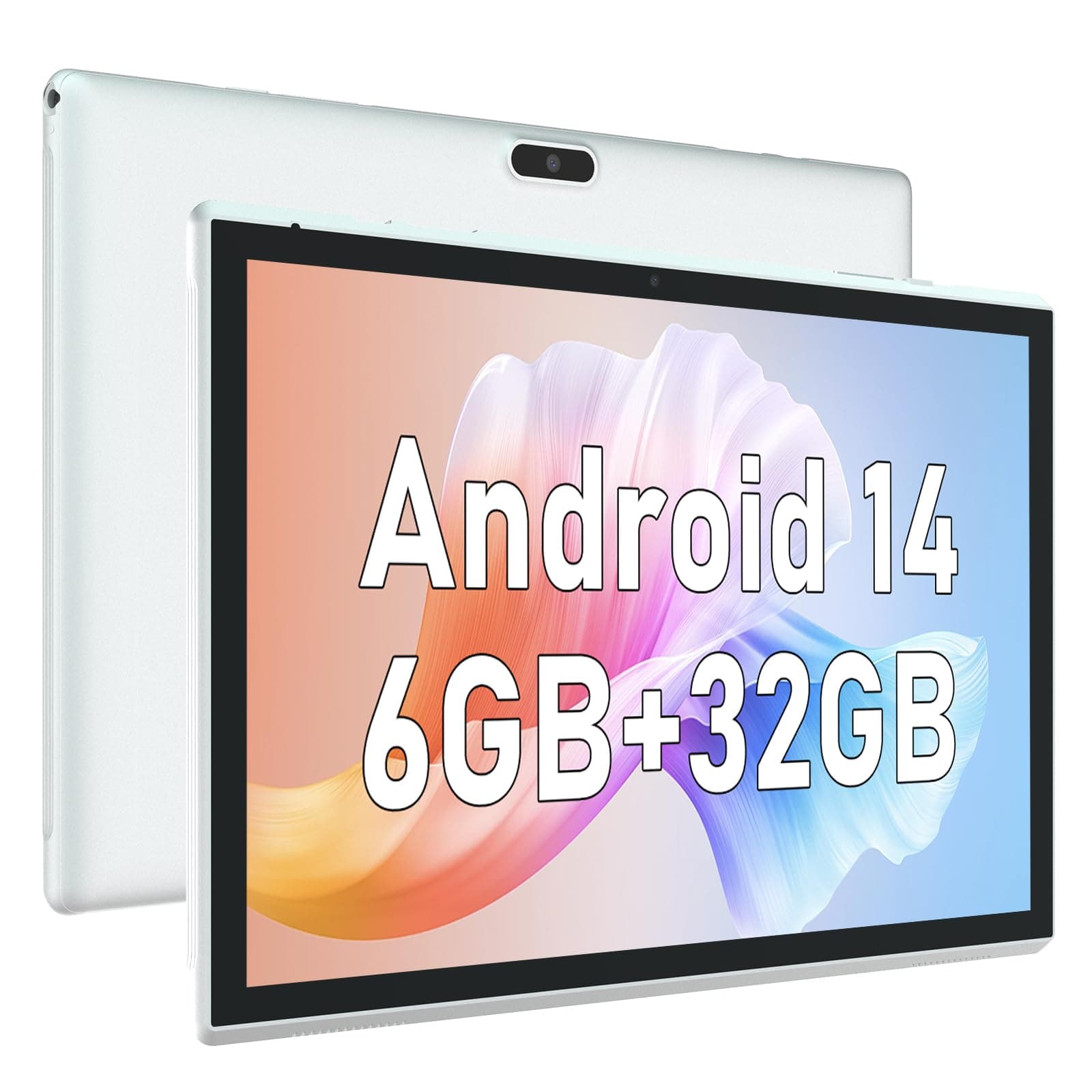 10 inch Tablet Android 14 Tablet PC, 10.1" Android Tablets DDR4 6GB RAM(4GB Expand) 32GB ROM 2MP+8MP Dual Camera WiFi-6 BT Support 1TB Expand 10 IN IPS Tab 6000mAh Battery Powerful Performance Tablets