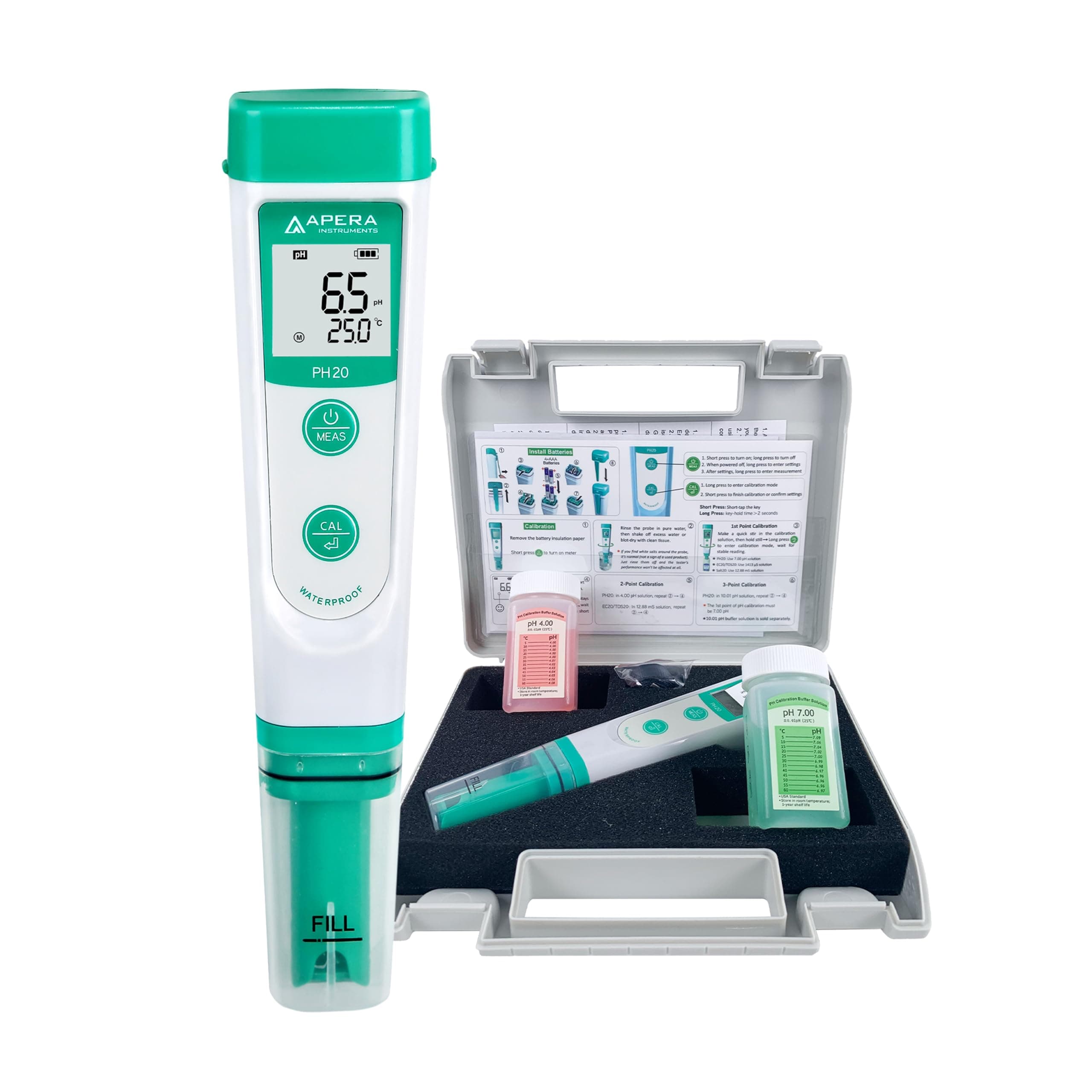 PH20 Value pH Meter, Pocket Tester, Waterproof, ±0.1 pH Accuracy, 0-14 pH Range, ±0.5°C Temperature Sensor, Complete kit