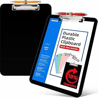 Sooez 2 Pack Plastic Clipboard with Pen Holder, [10% Thicker] Clip Boards 8.5x11 with Low Profile Clip, Cute Nursing Clipboards, Kids Clipboards for School & Drawing, Standard Letter Size/ A4, Black