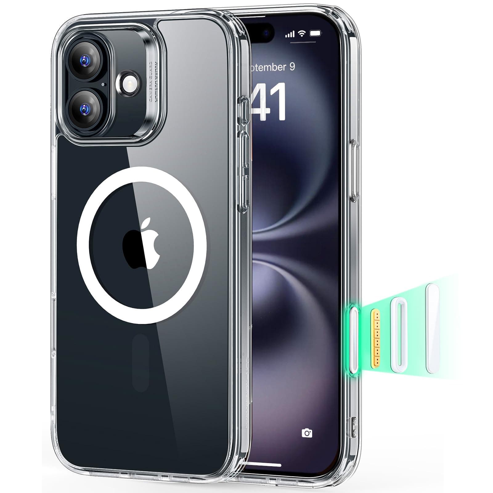 ESR for iPhone 16 Case Cover, Camera Control Capture Button, Compatible with MagSafe, Shockproof Military-Grade Protection, Magnetic Phone Case for iPhone 16, Classic Hybrid Case (HaloLock), Clear